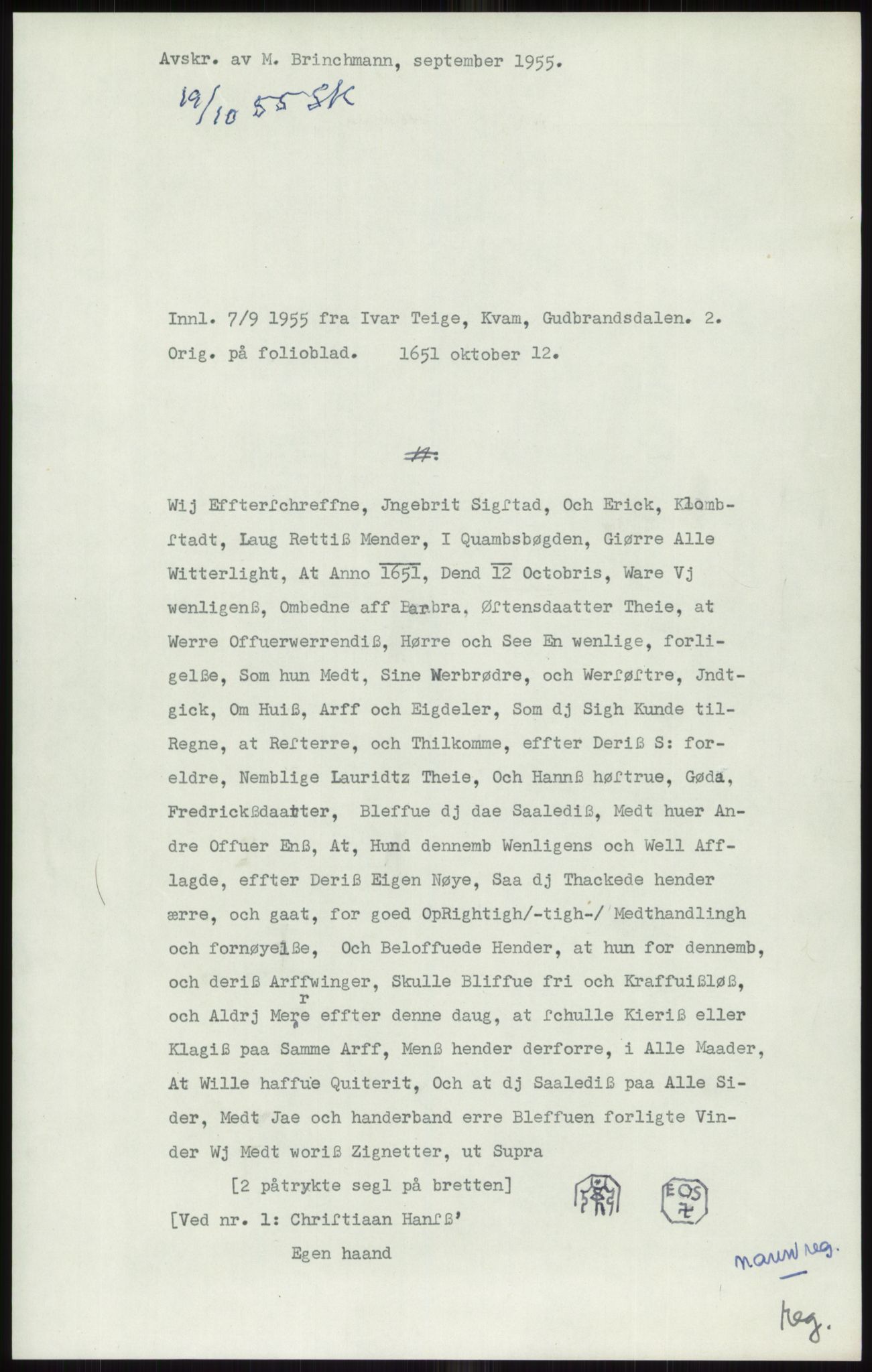 Samlinger til kildeutgivelse, Diplomavskriftsamlingen, AV/RA-EA-4053/H/Ha, p. 205