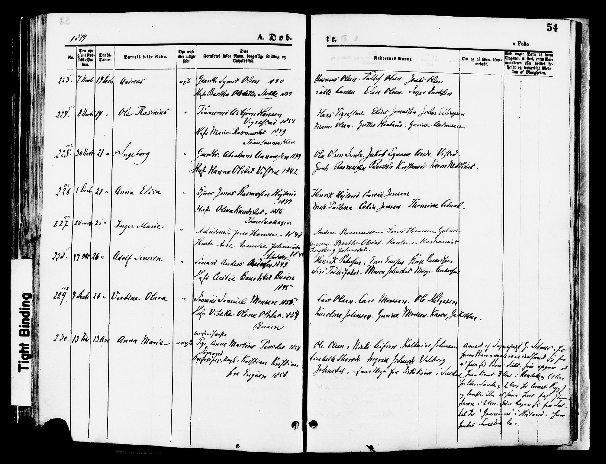 Hetland sokneprestkontor, SAST/A-101826/30/30BA/L0008: Parish register (official) no. A 8, 1877-1884, p. 54