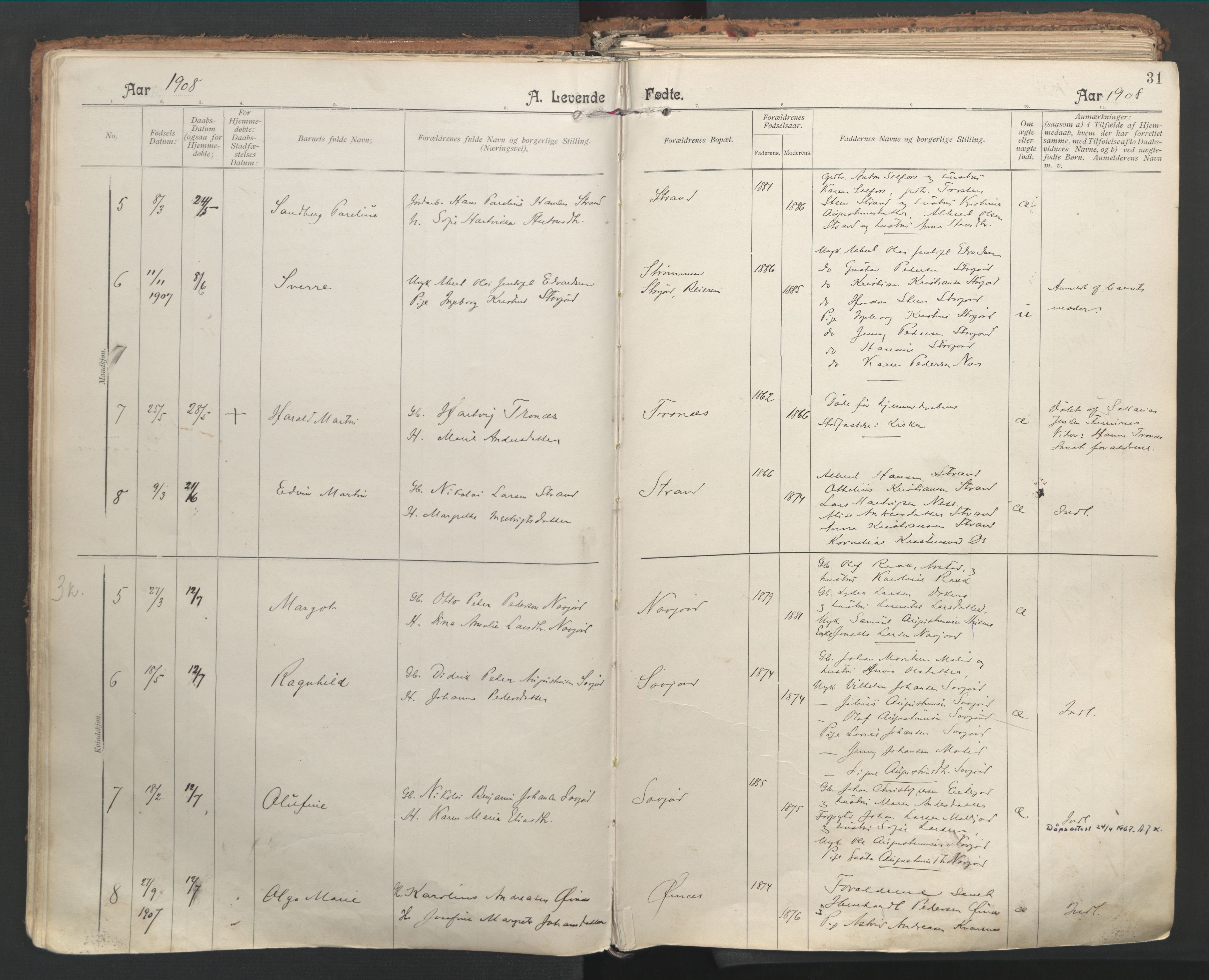 Ministerialprotokoller, klokkerbøker og fødselsregistre - Nordland, AV/SAT-A-1459/846/L0647: Parish register (official) no. 846A05, 1902-1915, p. 31