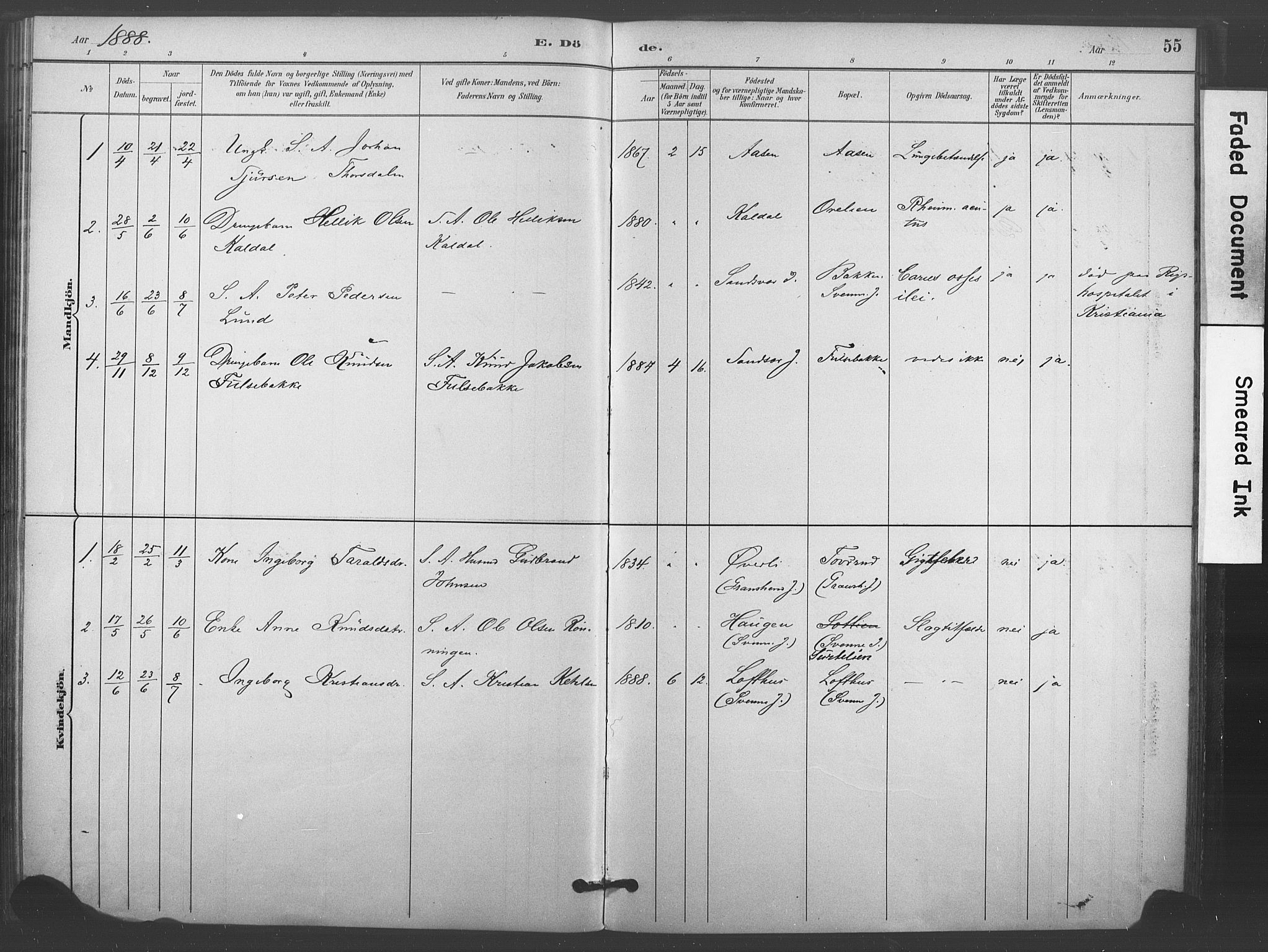 Kongsberg kirkebøker, SAKO/A-22/F/Fc/L0001: Parish register (official) no. III 1, 1883-1897, p. 55