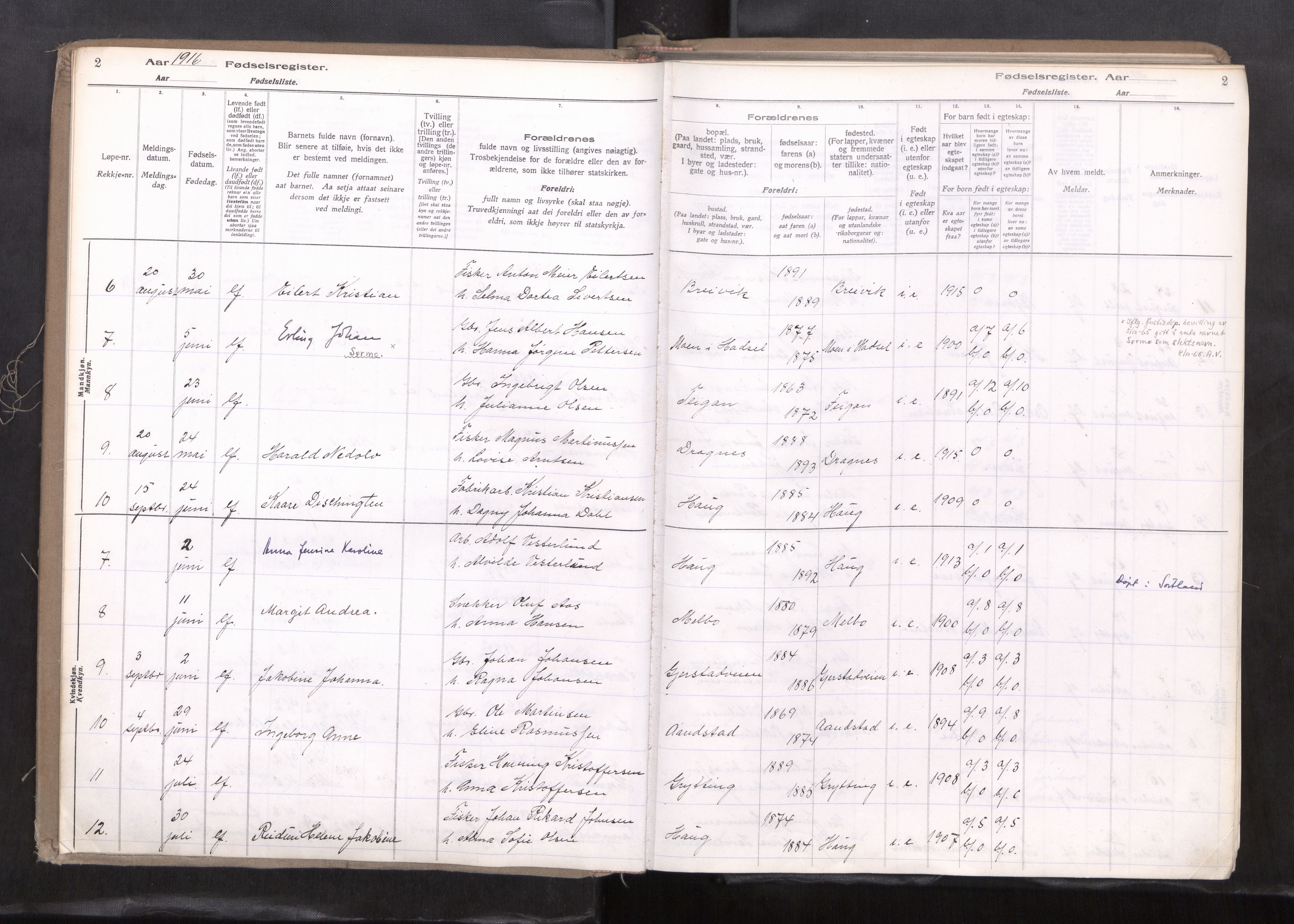 Ministerialprotokoller, klokkerbøker og fødselsregistre - Nordland, AV/SAT-A-1459/888/L1278: Birth register no. 888---, 1916-1924