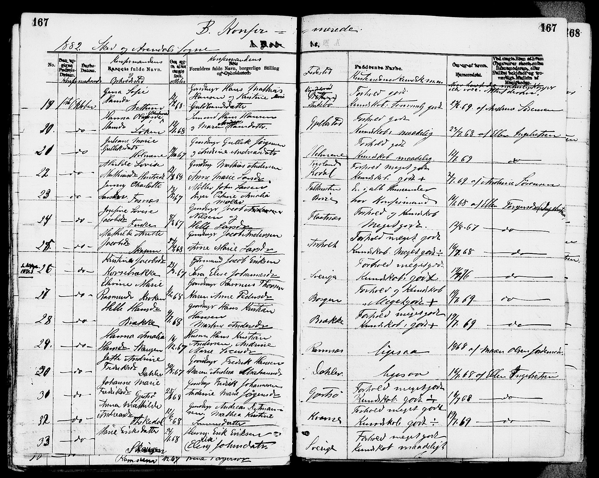 Stokke kirkebøker, AV/SAKO-A-320/F/Fa/L0009: Parish register (official) no. I 9, 1872-1883, p. 167