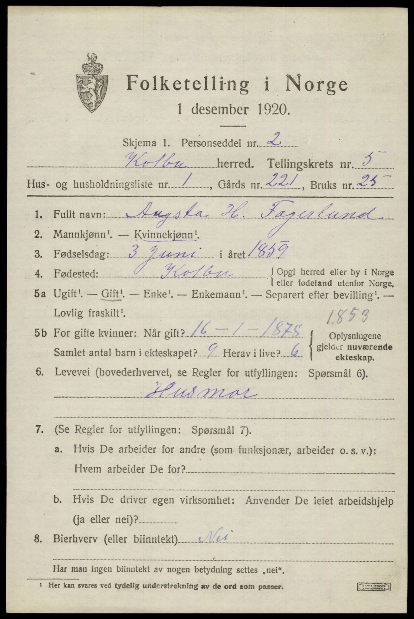 SAH, 1920 census for Kolbu, 1920, p. 3730