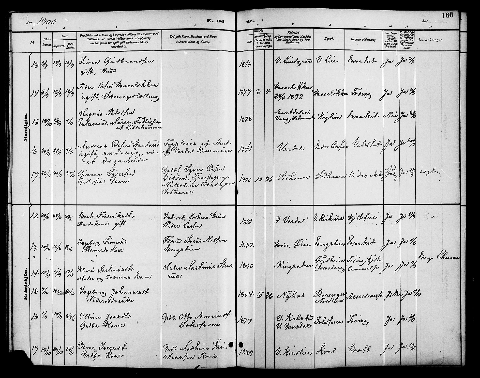 Fåberg prestekontor, SAH/PREST-086/H/Ha/Hab/L0010: Parish register (copy) no. 10, 1892-1900, p. 166