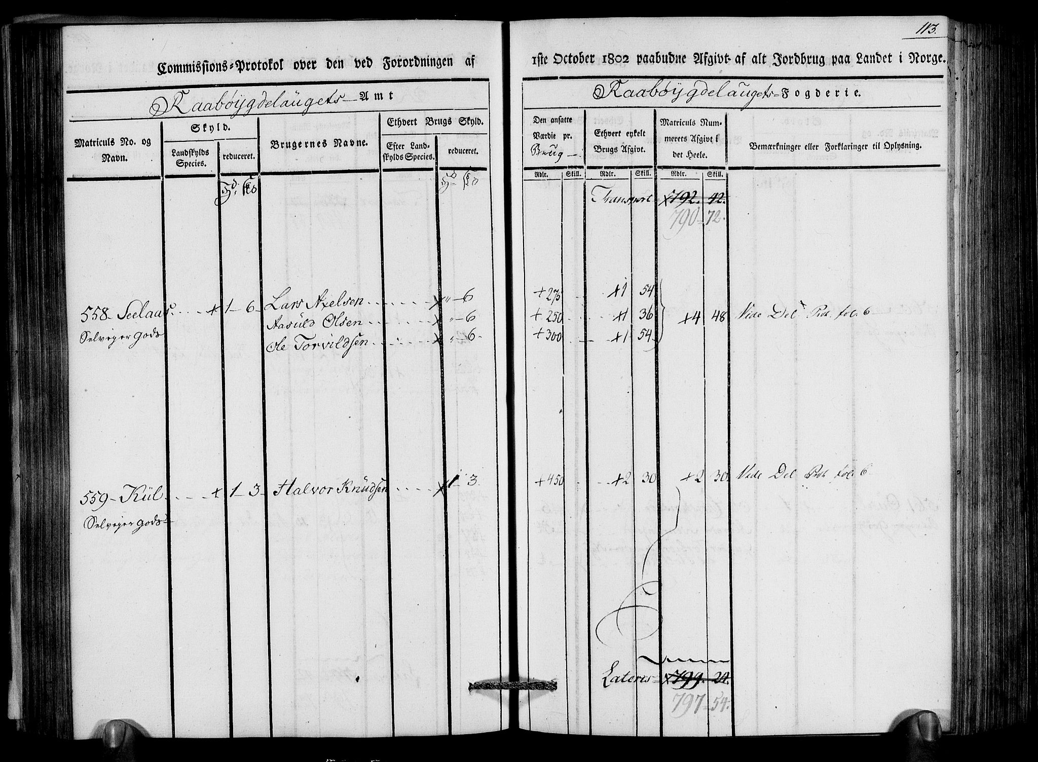 Rentekammeret inntil 1814, Realistisk ordnet avdeling, AV/RA-EA-4070/N/Ne/Nea/L0083: Råbyggelag fogderi. Kommisjonsprotokoll for Østre Råbyggelagets sorenskriveri, 1803, p. 115