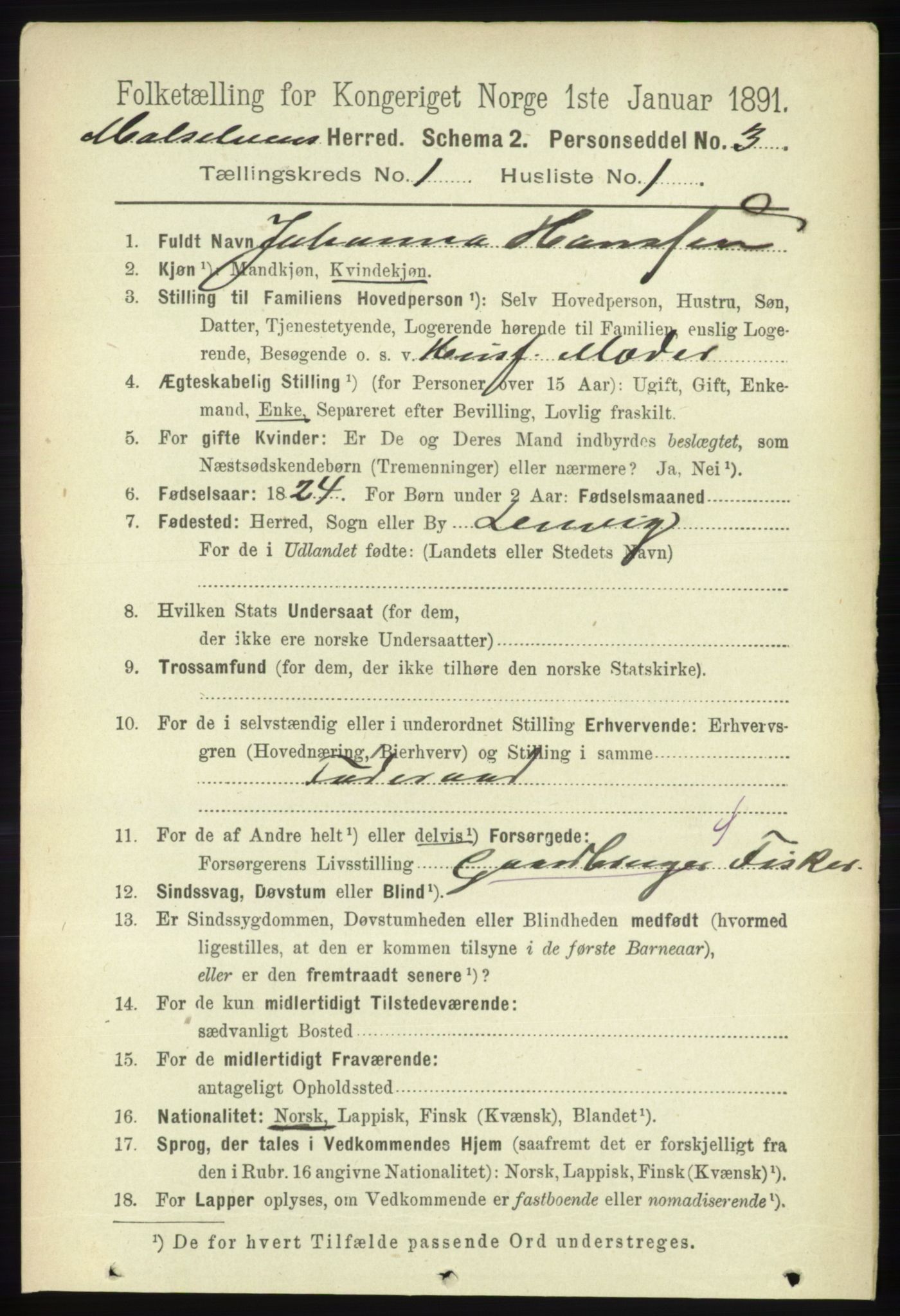 RA, 1891 census for 1924 Målselv, 1891, p. 70