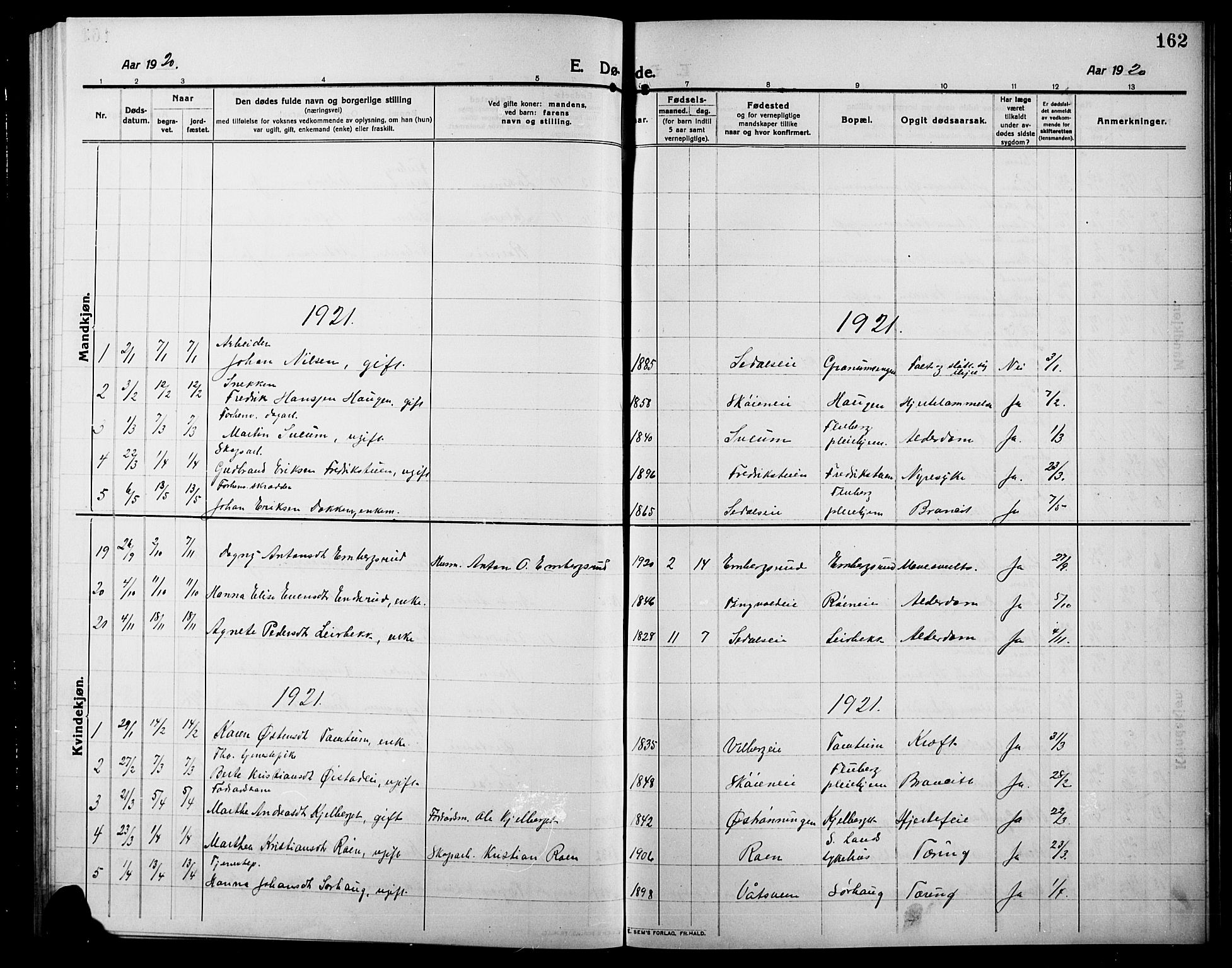 Søndre Land prestekontor, SAH/PREST-122/L/L0006: Parish register (copy) no. 6, 1912-1925, p. 162