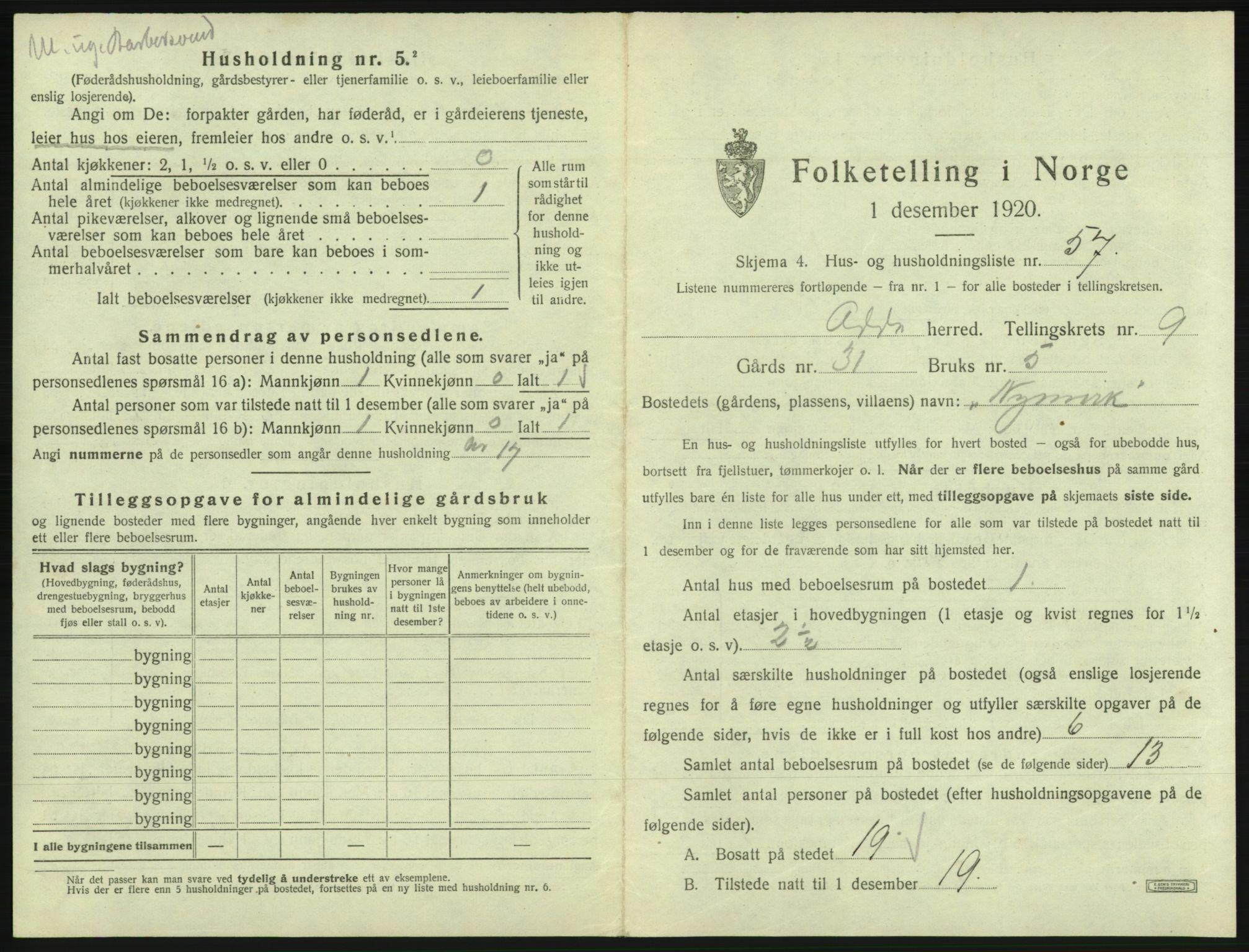 SAB, 1920 census for Odda, 1920, p. 871