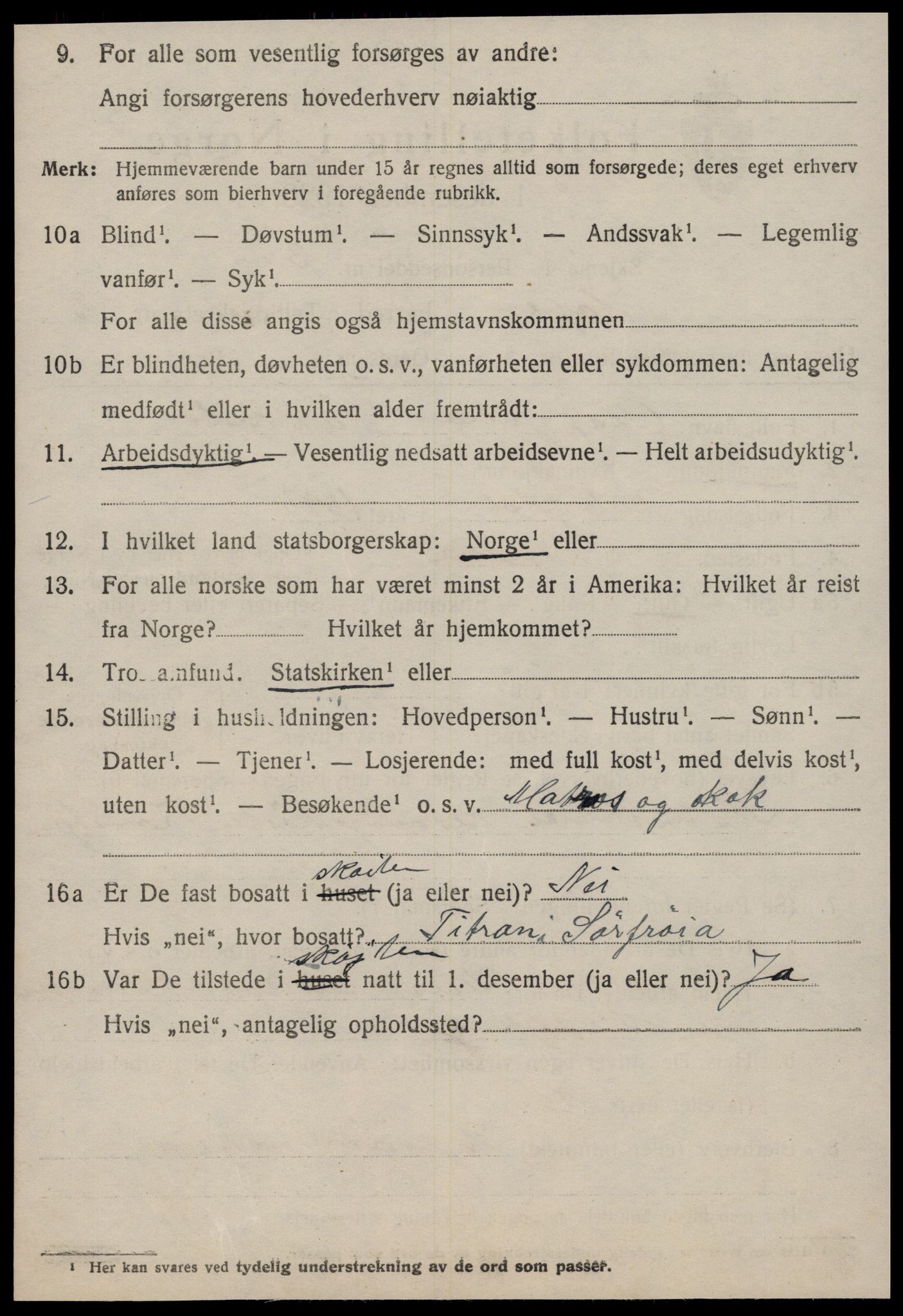 SAT, 1920 census for Hopen, 1920, p. 1495