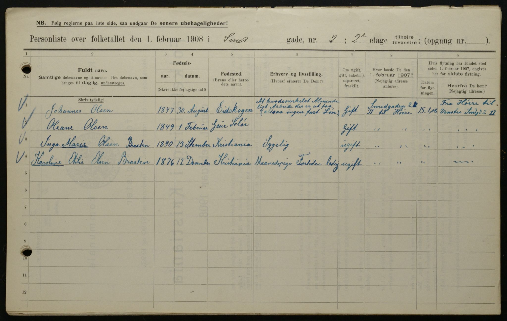 OBA, Municipal Census 1908 for Kristiania, 1908, p. 87426