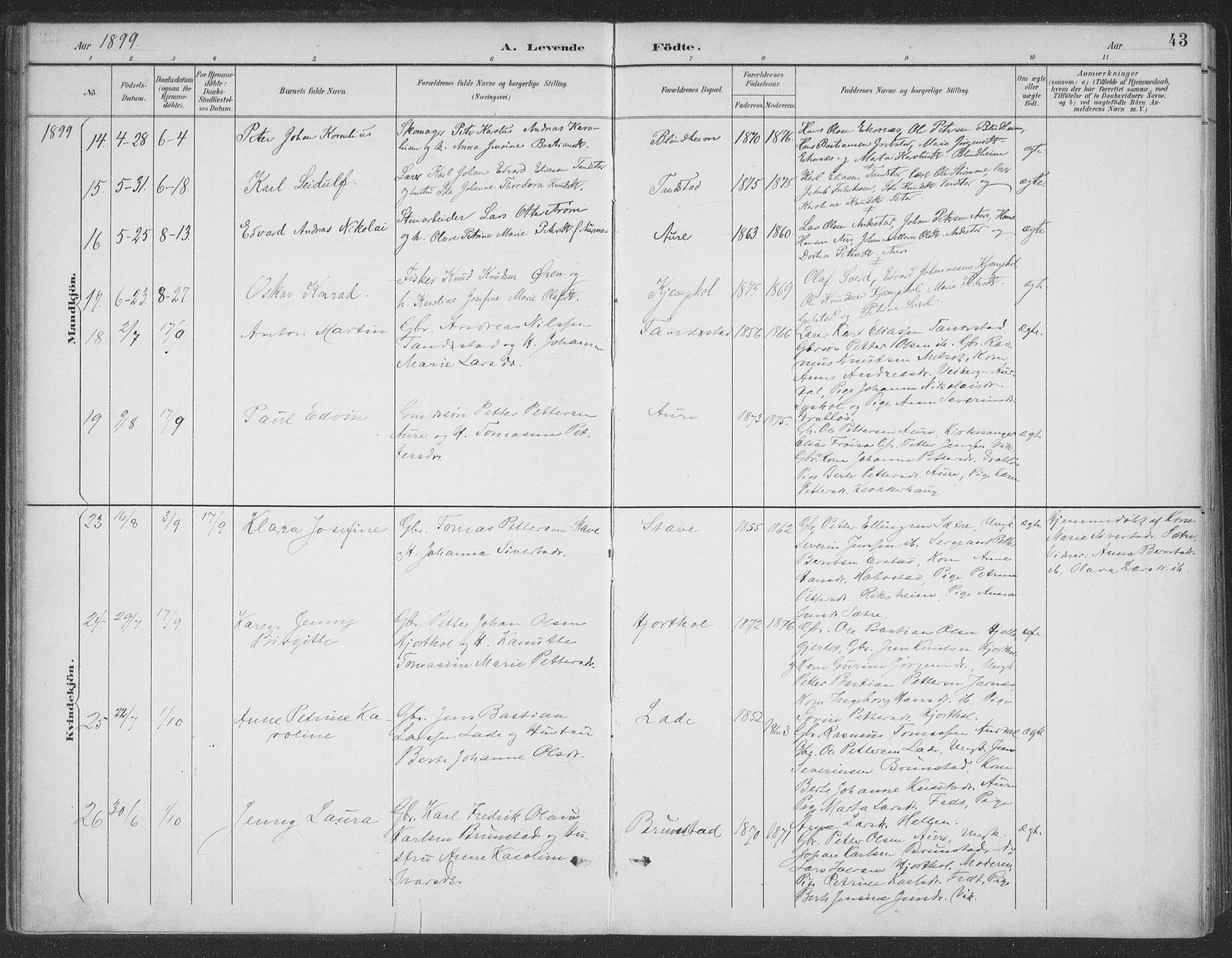 Ministerialprotokoller, klokkerbøker og fødselsregistre - Møre og Romsdal, SAT/A-1454/523/L0335: Parish register (official) no. 523A02, 1891-1911, p. 43
