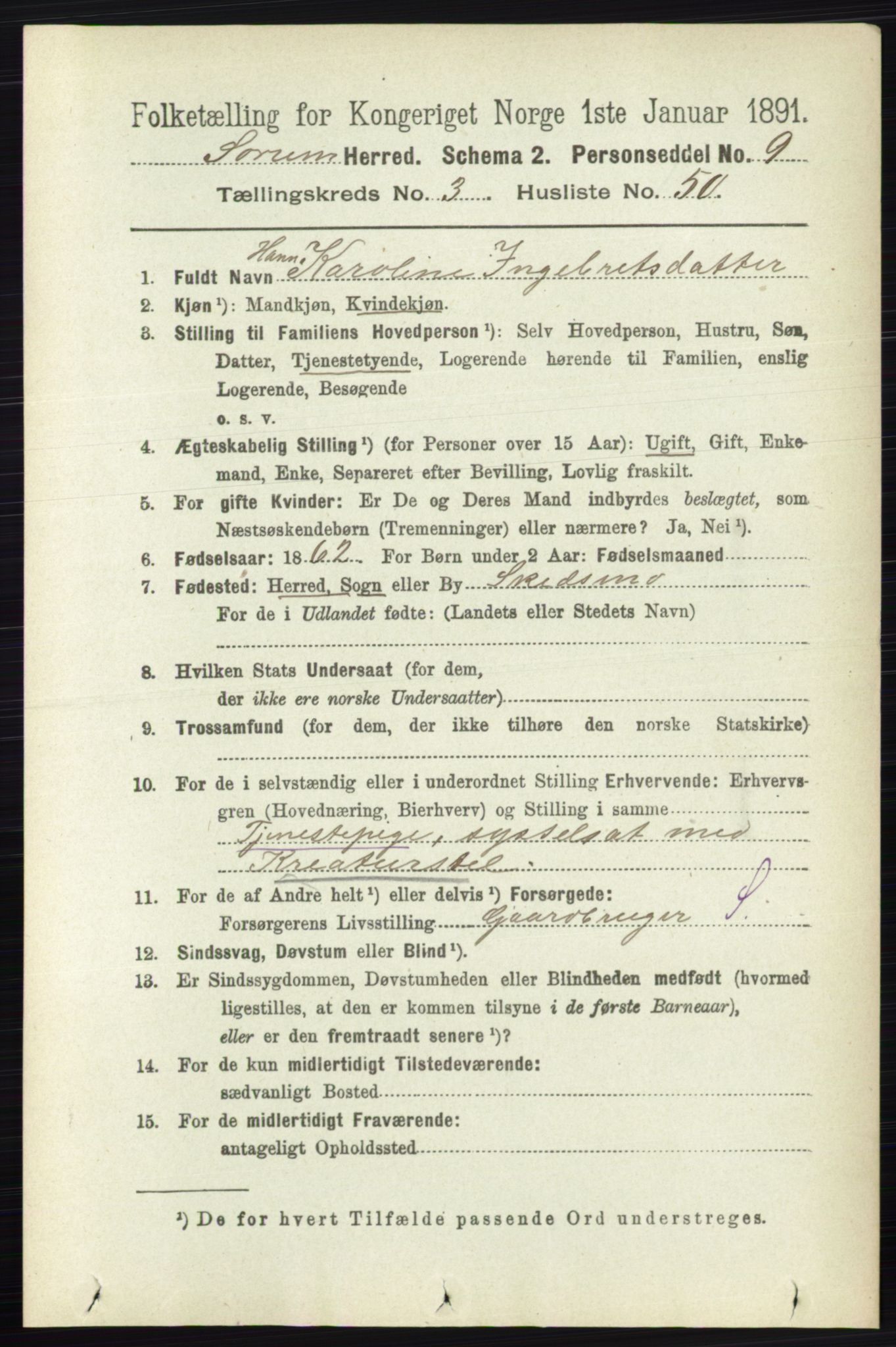 RA, 1891 census for 0226 Sørum, 1891, p. 1578