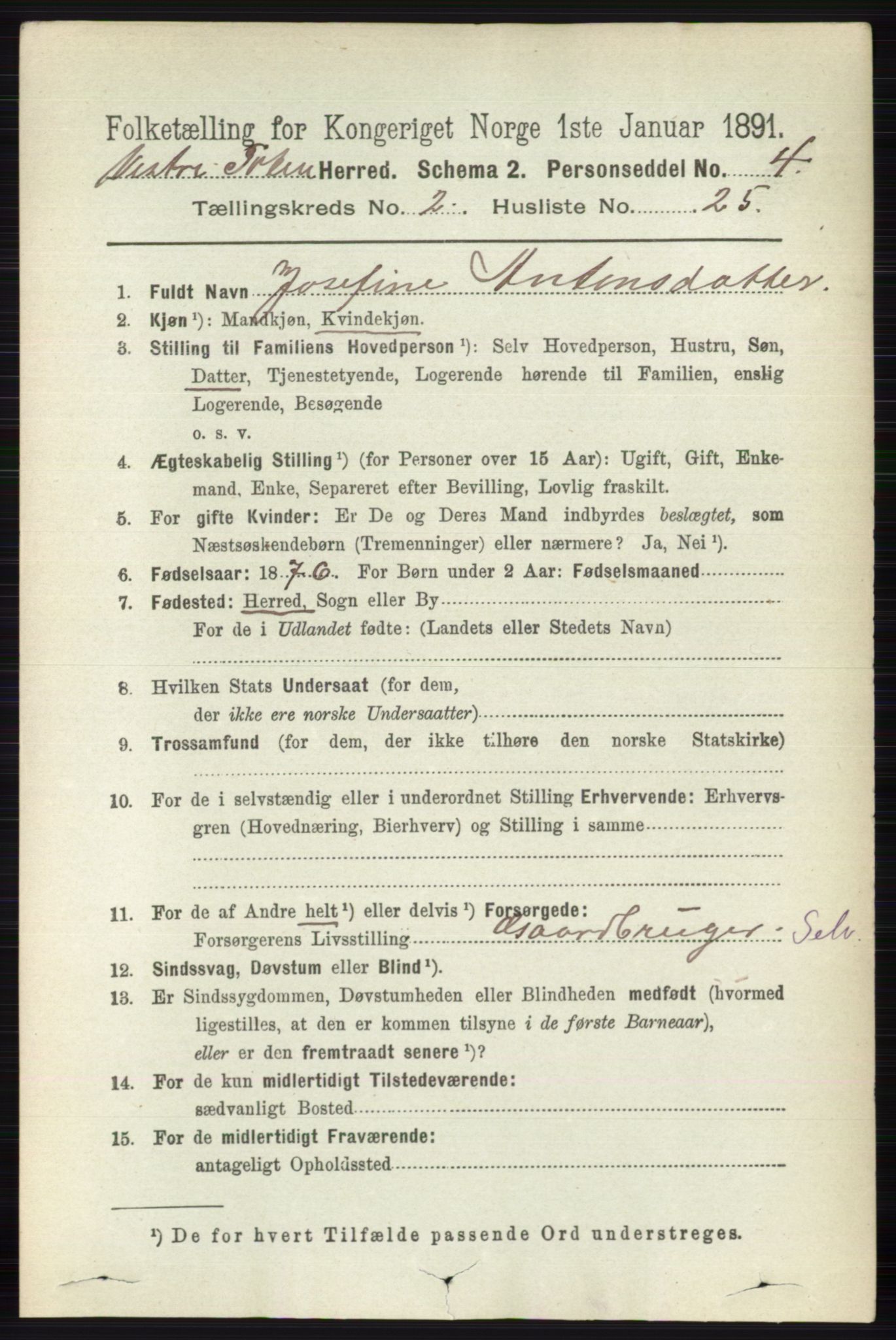 RA, 1891 census for 0529 Vestre Toten, 1891, p. 1540