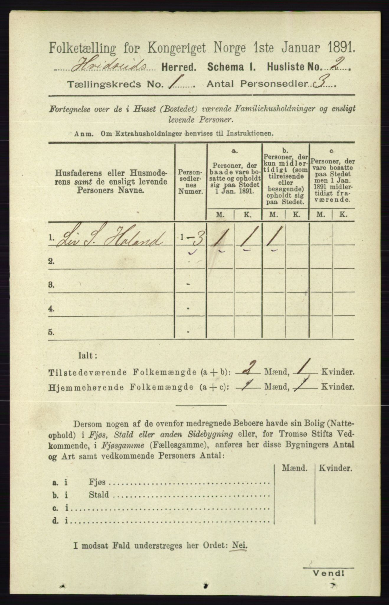 RA, 1891 census for 0829 Kviteseid, 1891, p. 42