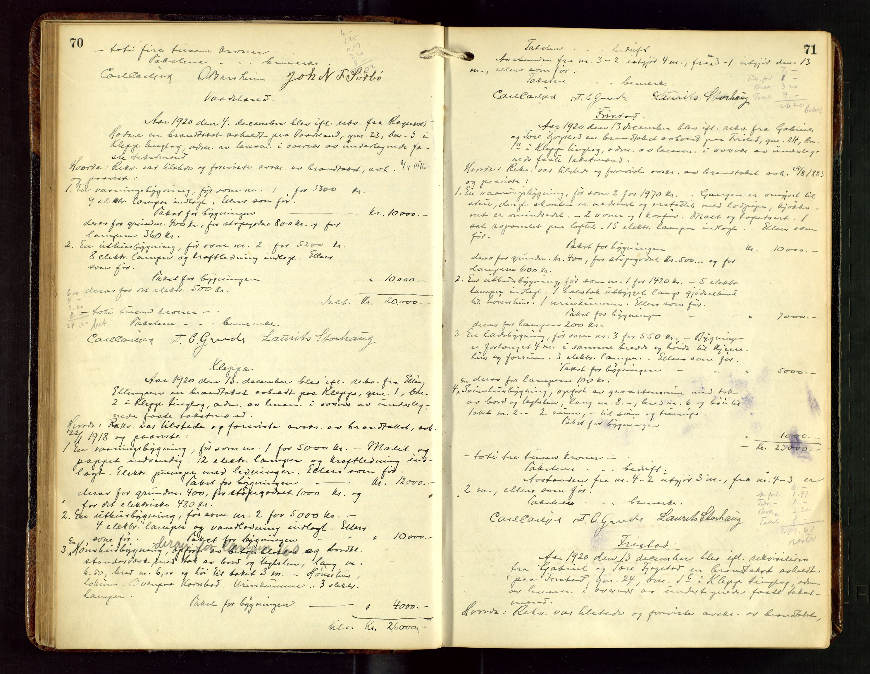Klepp lensmannskontor, AV/SAST-A-100163/Gob/L0003: "Brandtakstprotokol", 1919-1939, p. 70-71
