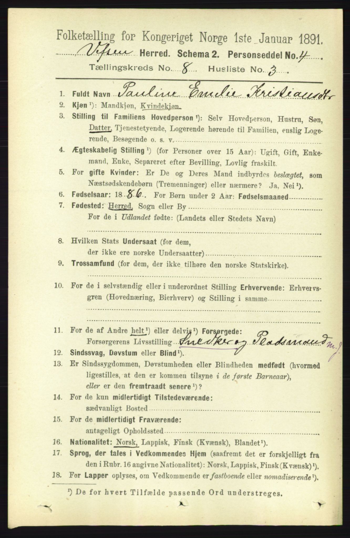 RA, 1891 census for 1824 Vefsn, 1891, p. 4252