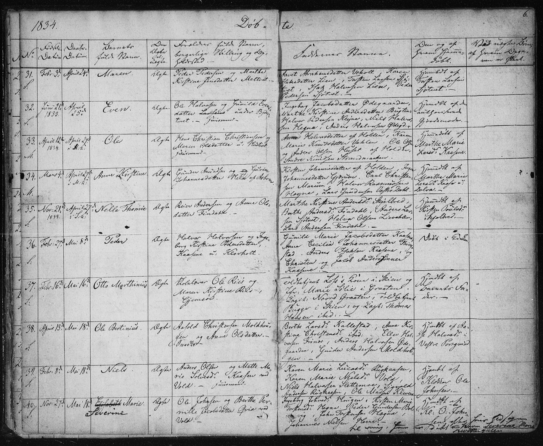 Solum kirkebøker, SAKO/A-306/F/Fa/L0005: Parish register (official) no. I 5, 1833-1843, p. 6