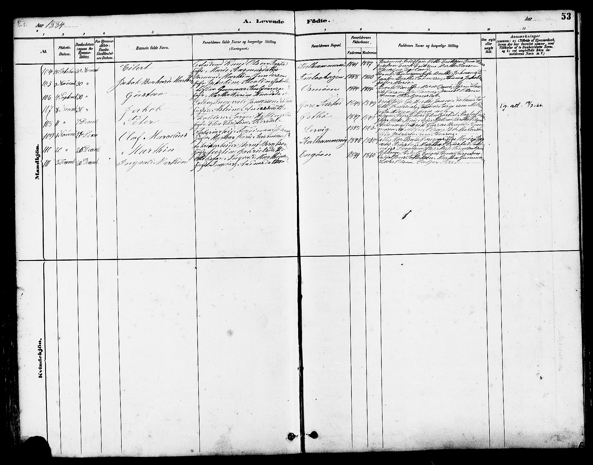 Hetland sokneprestkontor, AV/SAST-A-101826/30/30BB/L0005: Parish register (copy) no. B 5, 1878-1910, p. 53