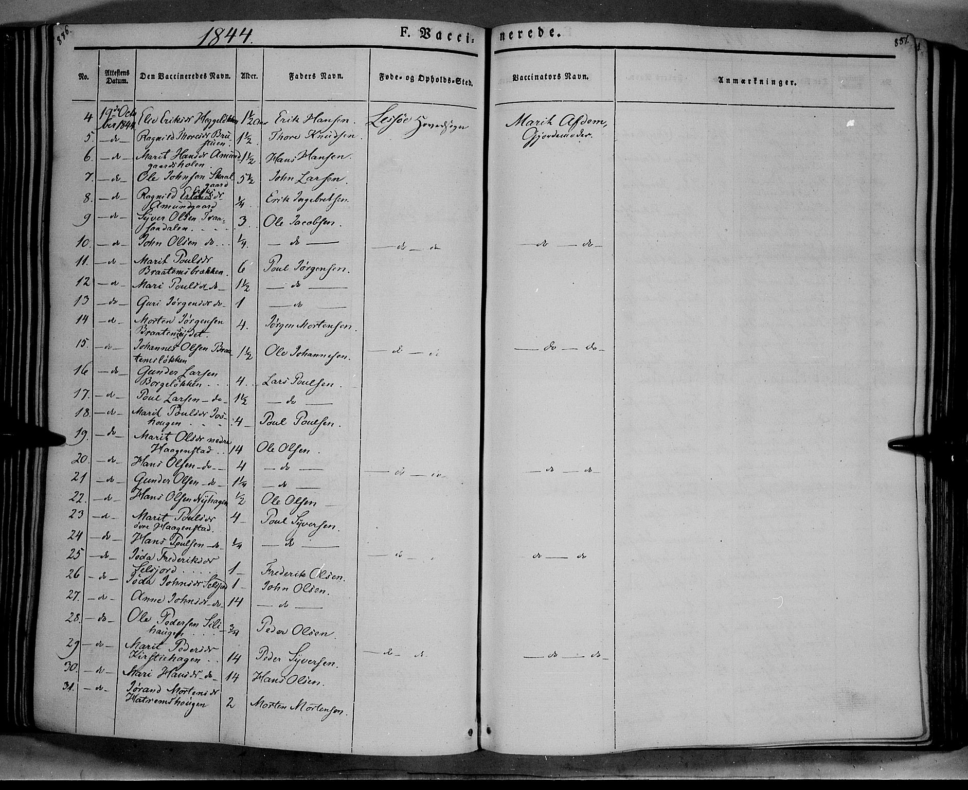 Lesja prestekontor, SAH/PREST-068/H/Ha/Haa/L0006: Parish register (official) no. 6B, 1843-1854, p. 886-887