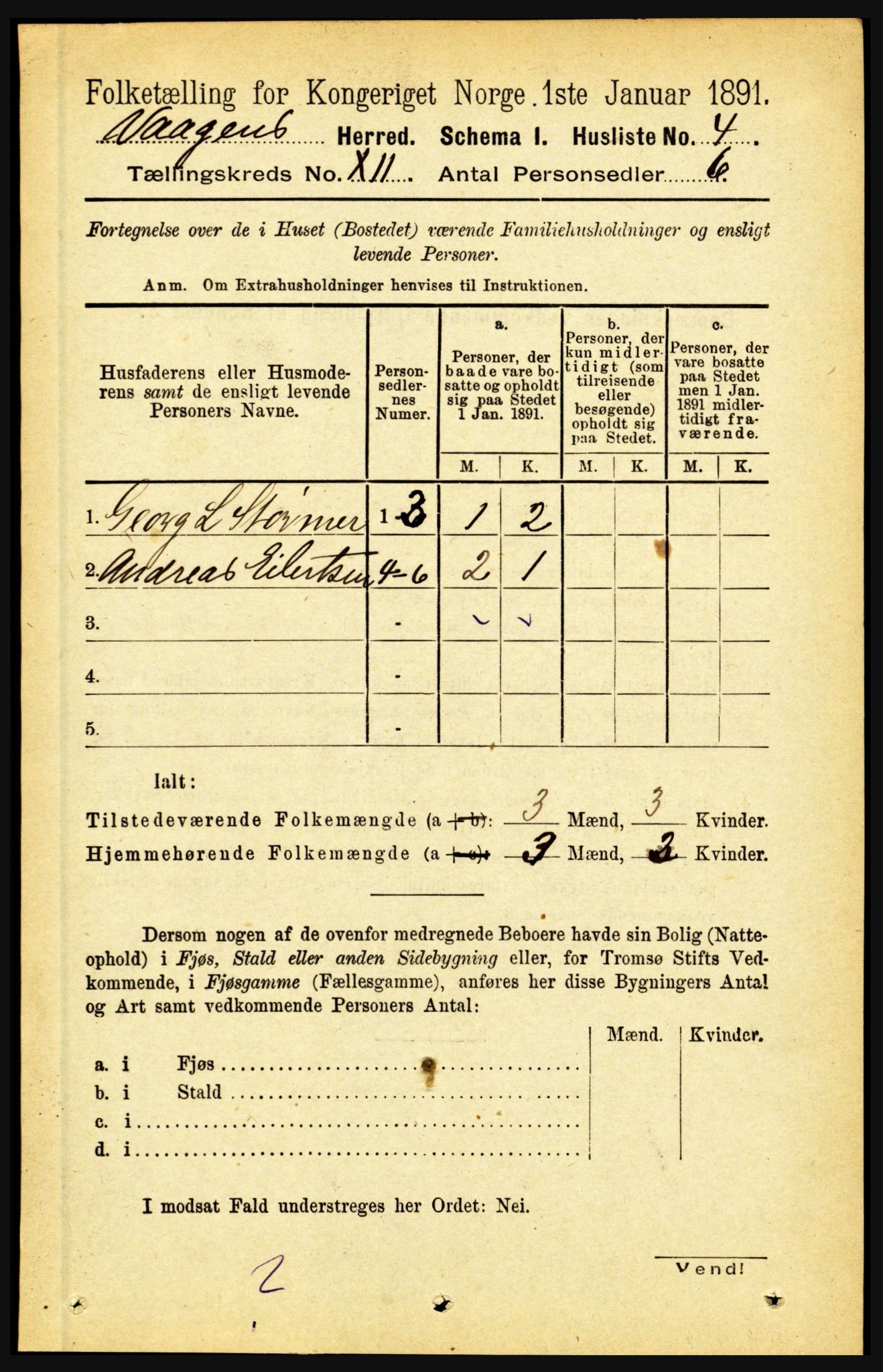 RA, 1891 census for 1865 Vågan, 1891, p. 2837