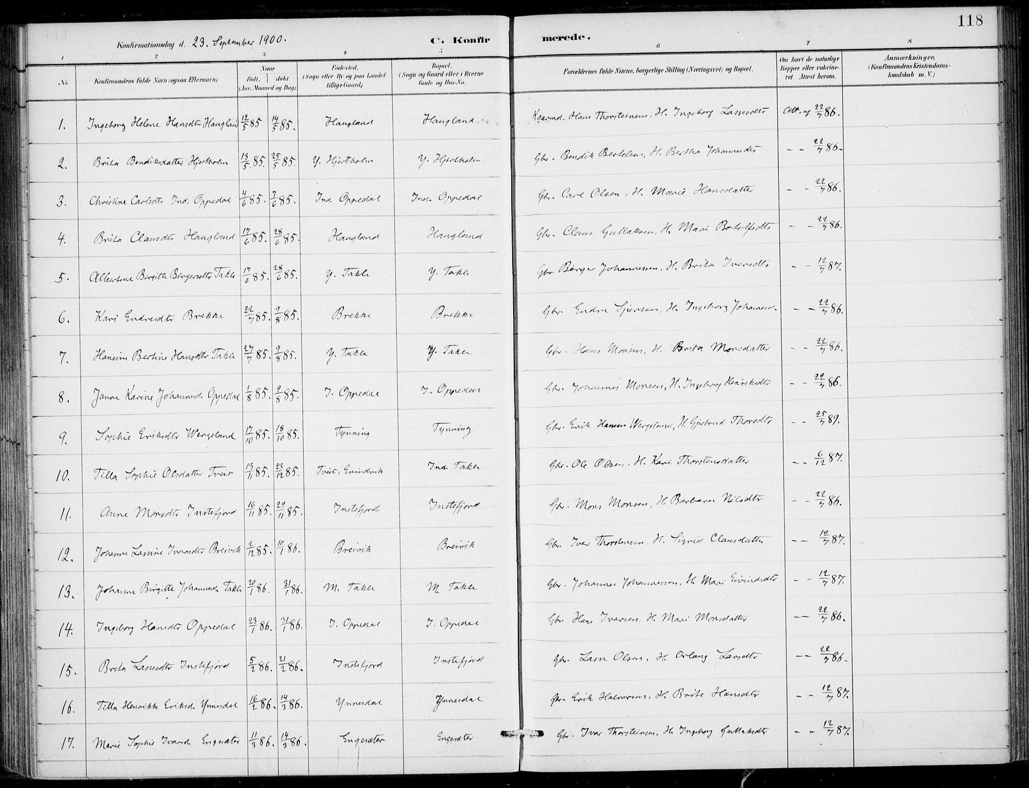 Gulen sokneprestembete, AV/SAB-A-80201/H/Haa/Haac/L0002: Parish register (official) no. C  2, 1882-1914, p. 118