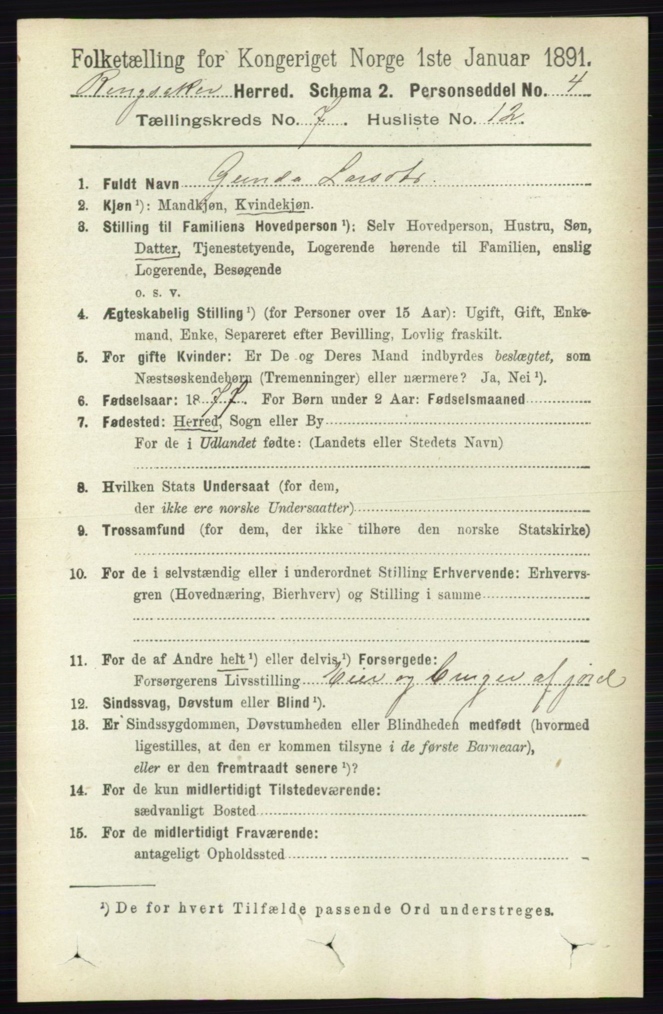 RA, 1891 census for 0412 Ringsaker, 1891, p. 3951