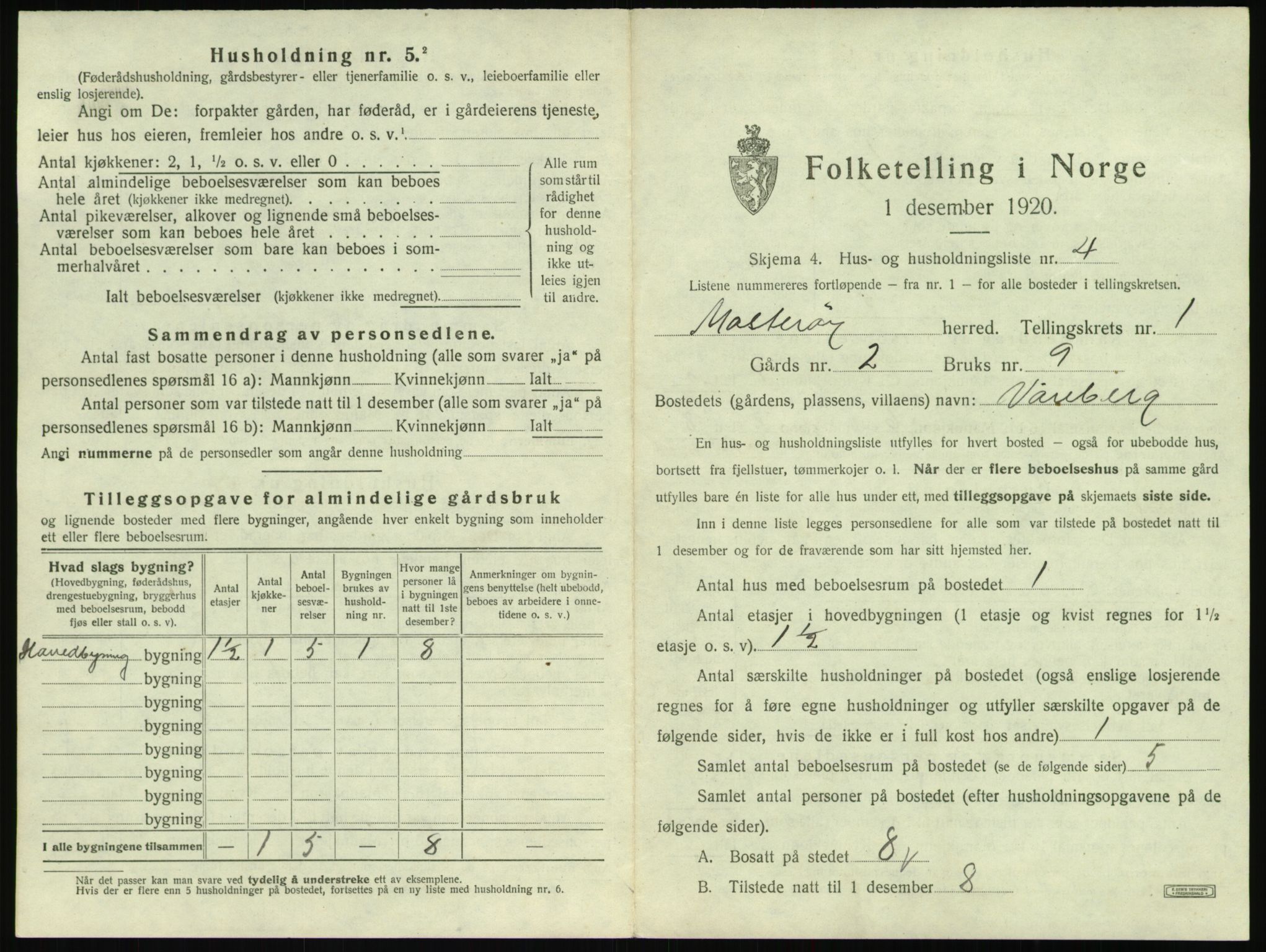 SAST, 1920 census for Mosterøy, 1920, p. 60