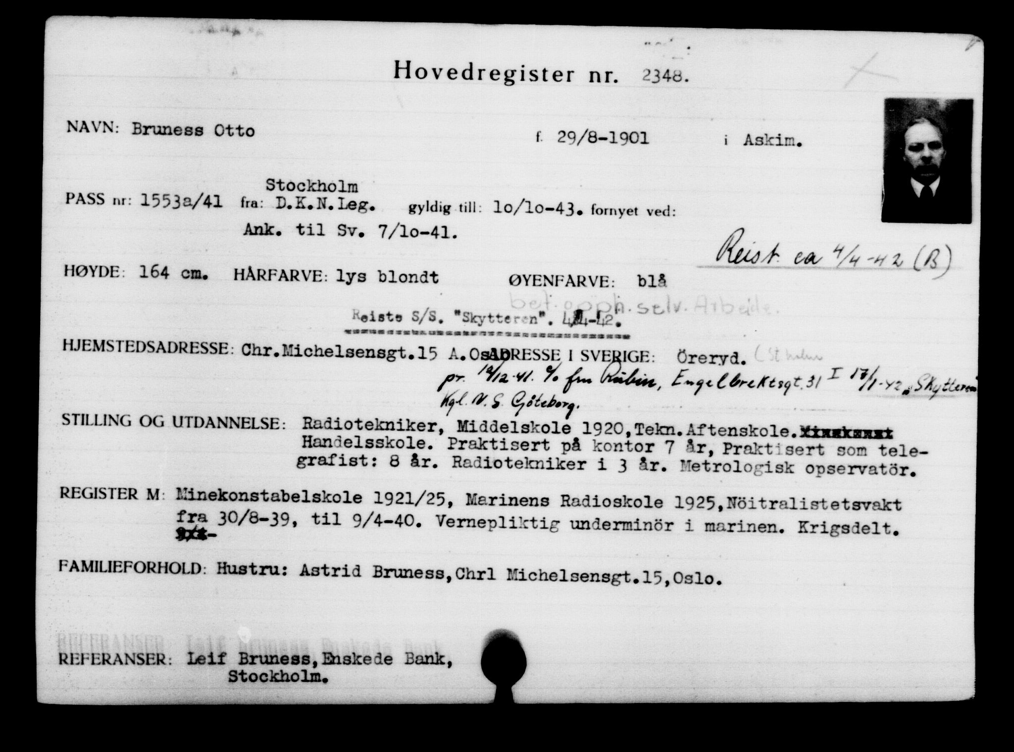 Utenriksstasjonene, Legasjonen i Stockholm, Flyktningkontoret, AV/RA-S-6753/V/Va/L0003: Kjesäterkartoteket, flyktninger med registreringsnr. 2001-3495, 1940-1945, p. 492