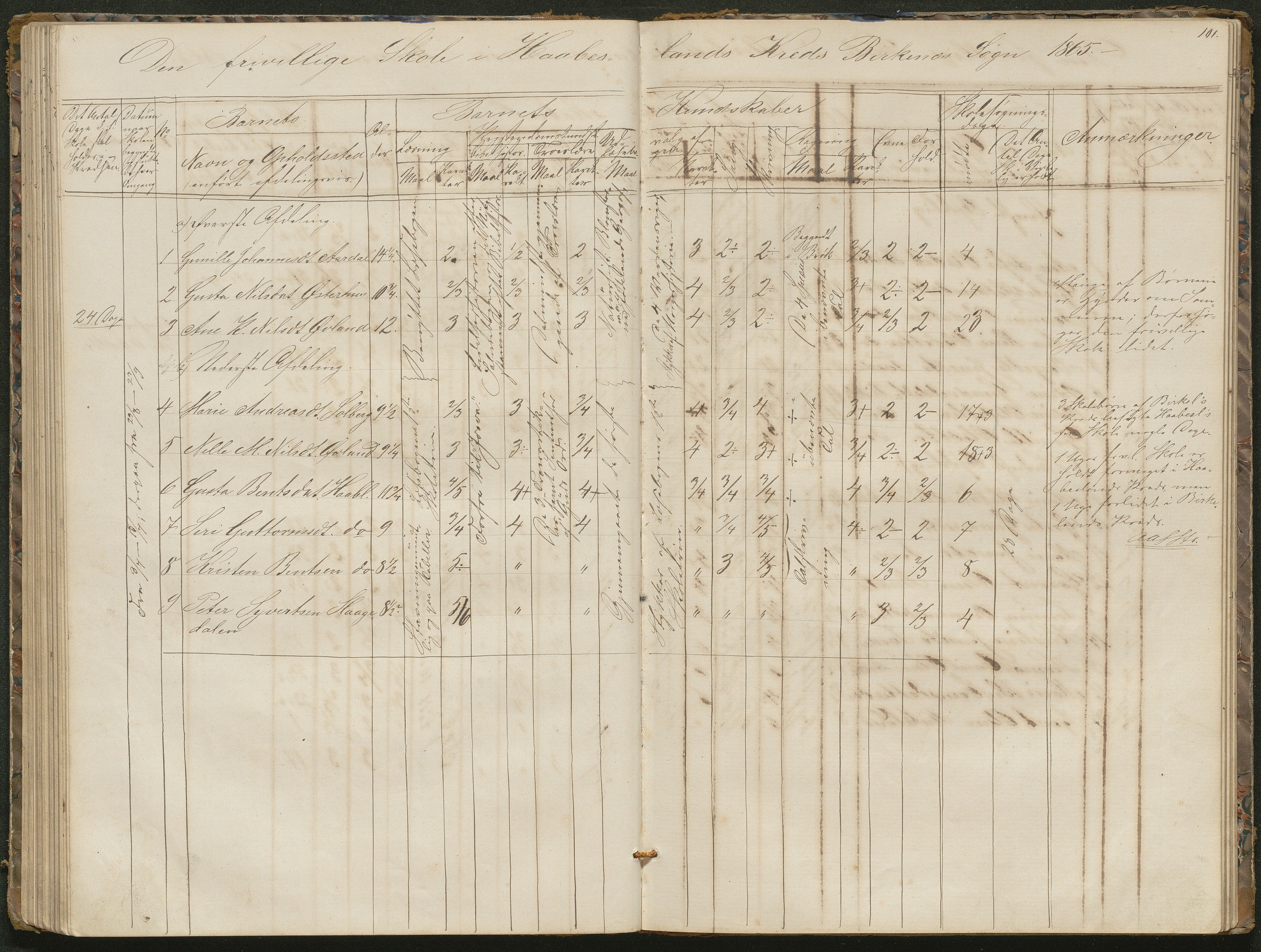 Birkenes kommune, Birkenes krets/Birkeland folkeskole frem til 1991, AAKS/KA0928-550a_91/F02/L0001: Skoleprotokoll, 1862-1896, p. 101