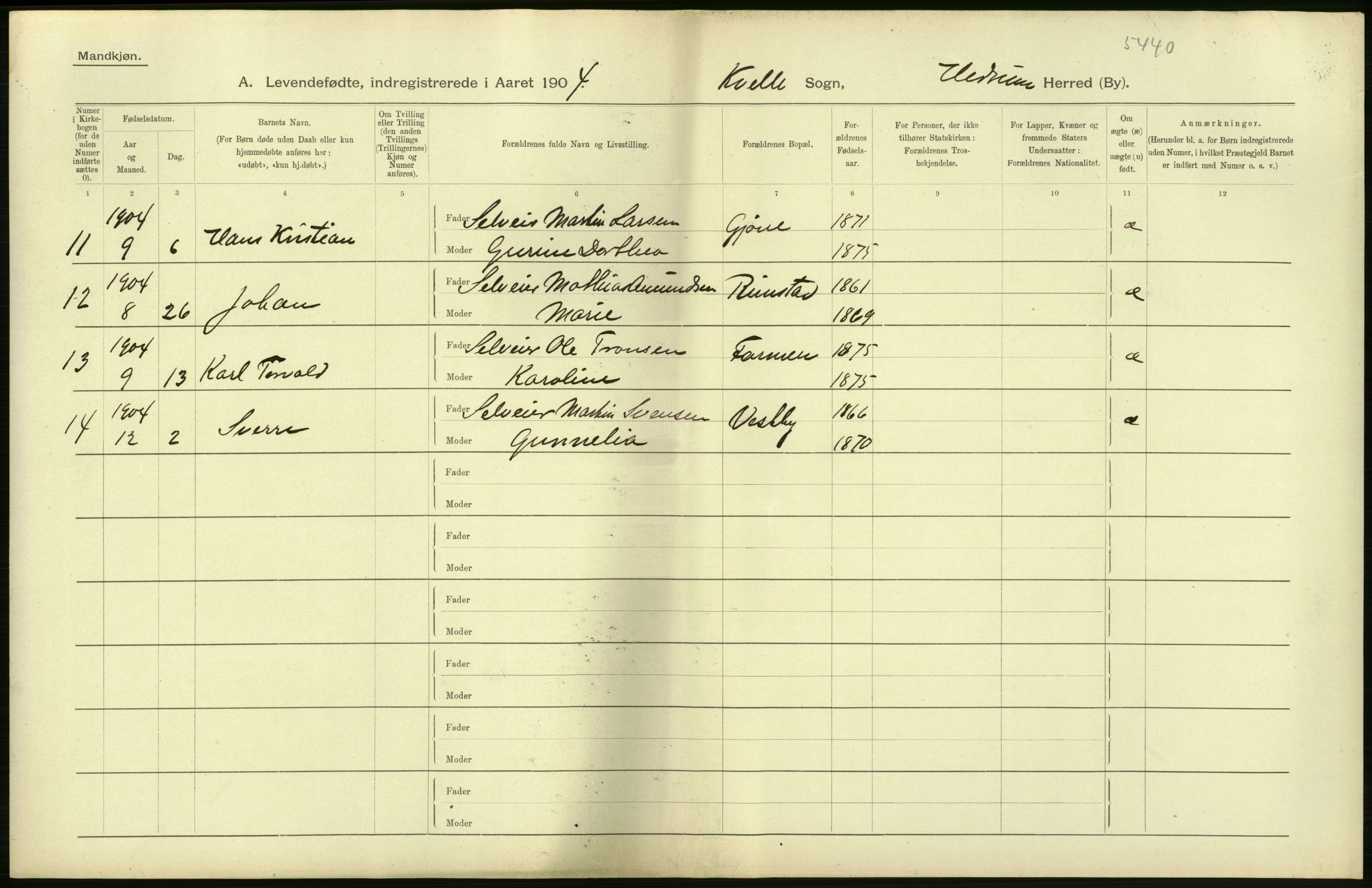 Statistisk sentralbyrå, Sosiodemografiske emner, Befolkning, AV/RA-S-2228/D/Df/Dfa/Dfab/L0008: Jarlsberg og Larvig amt: Fødte, gifte, døde, 1904, p. 48