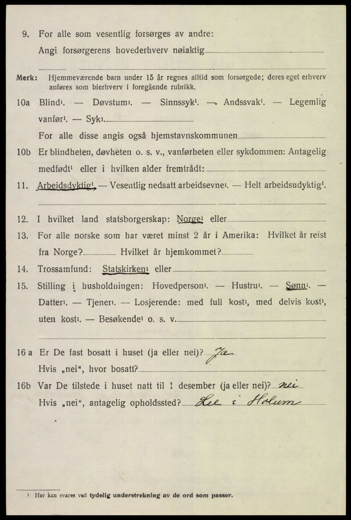 SAK, 1920 census for Holum, 1920, p. 2406