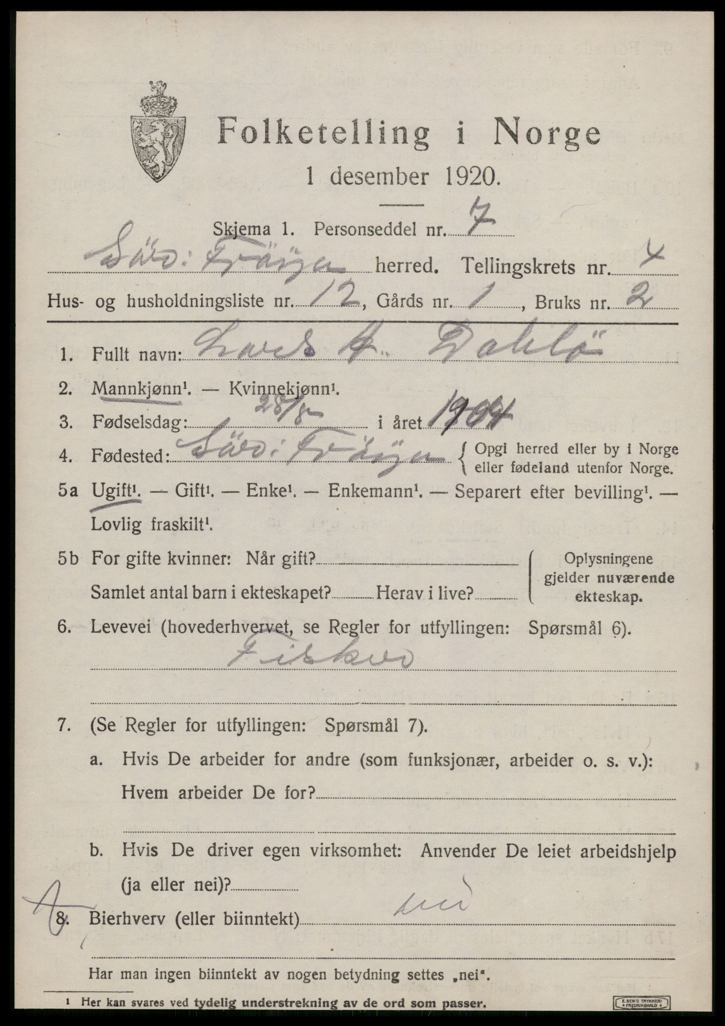 SAT, 1920 census for Sør-Frøya, 1920, p. 3505