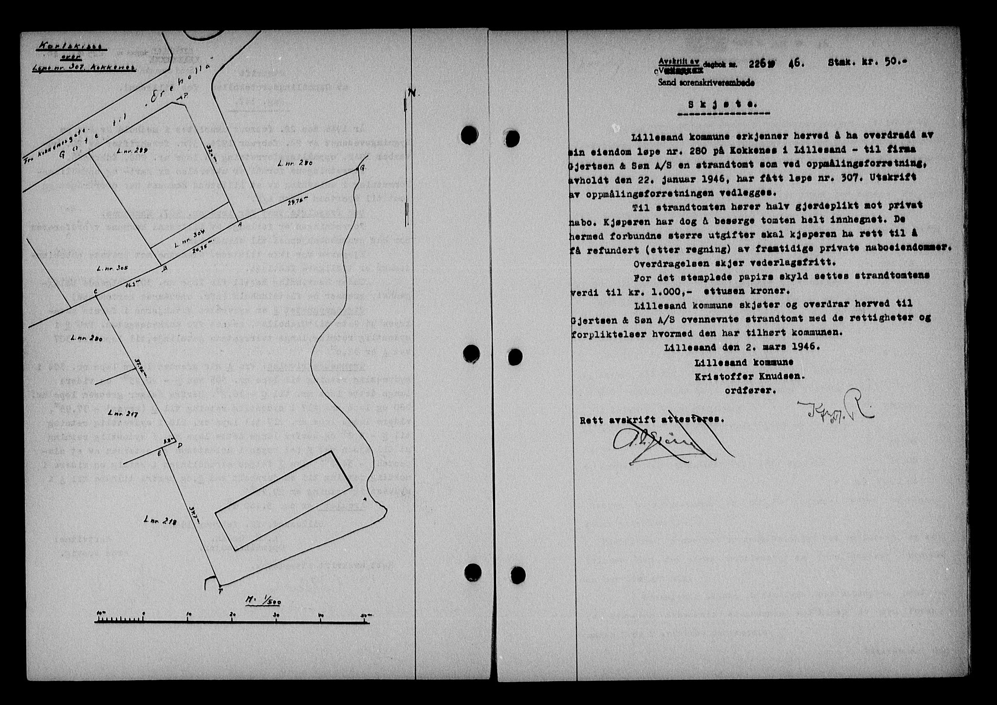 Vestre Nedenes/Sand sorenskriveri, AV/SAK-1221-0010/G/Gb/Gba/L0054: Mortgage book no. A 7, 1945-1946, Diary no: : 226/1946
