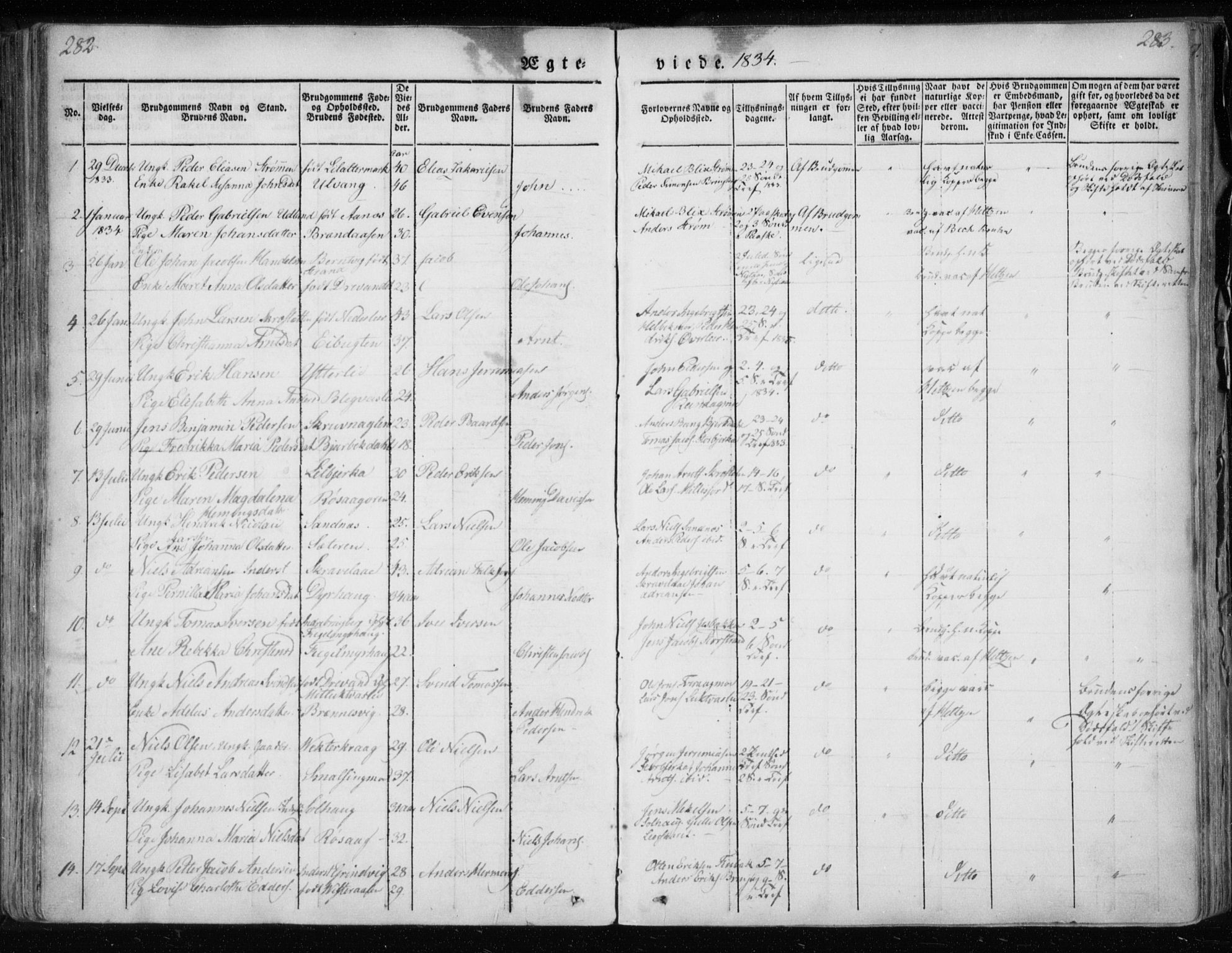 Ministerialprotokoller, klokkerbøker og fødselsregistre - Nordland, SAT/A-1459/825/L0354: Parish register (official) no. 825A08, 1826-1841, p. 282-283
