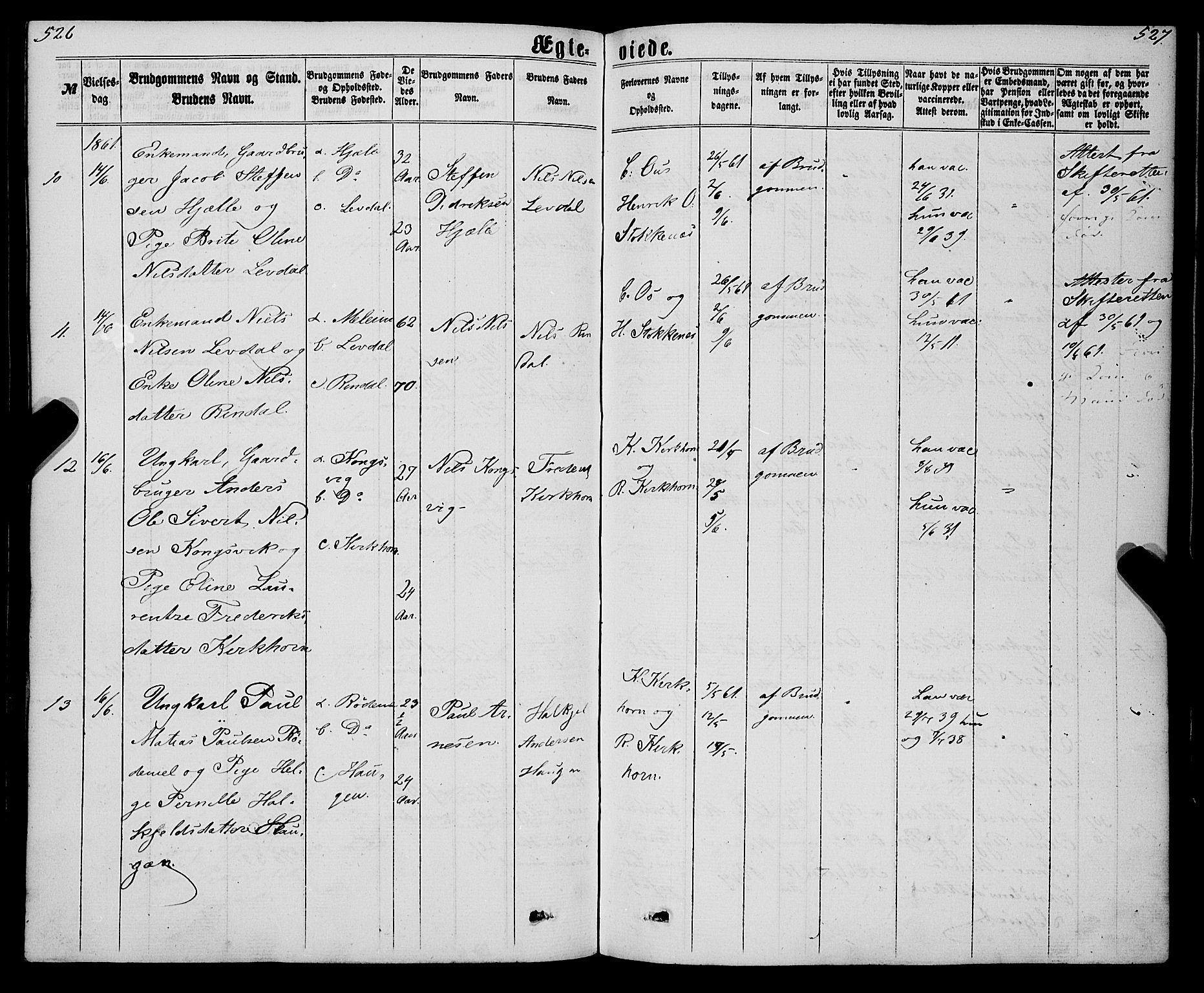 Eid sokneprestembete, AV/SAB-A-82301/H/Haa/Haaa/L0009: Parish register (official) no. A 9, 1861-1868, p. 526-527