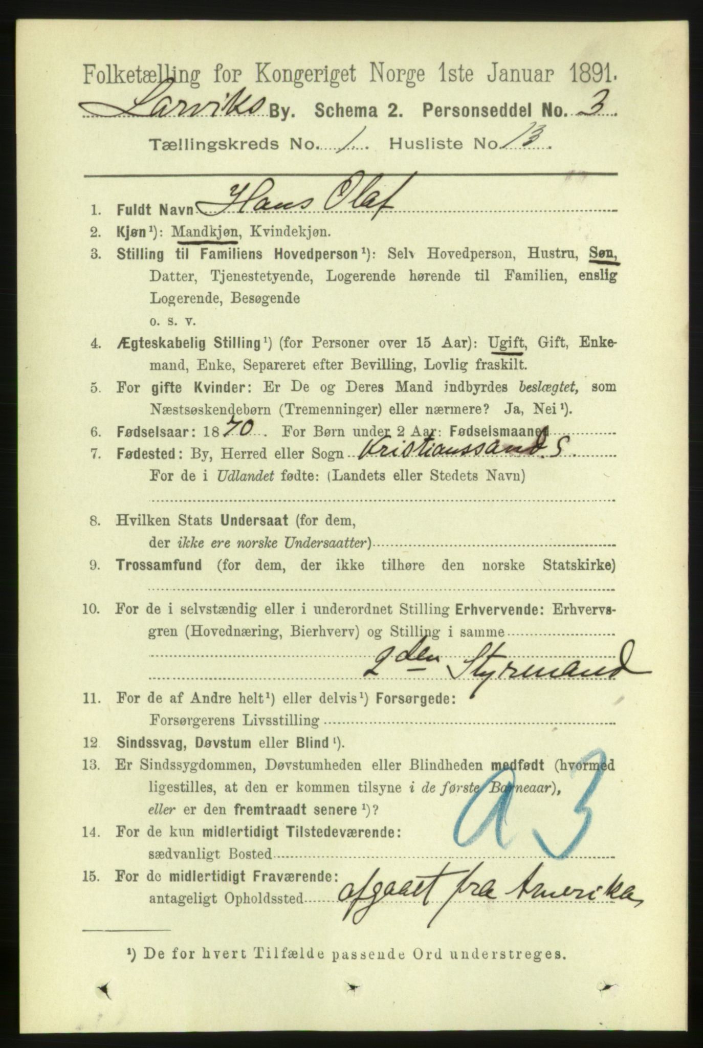 RA, 1891 census for 0707 Larvik, 1891, p. 2454