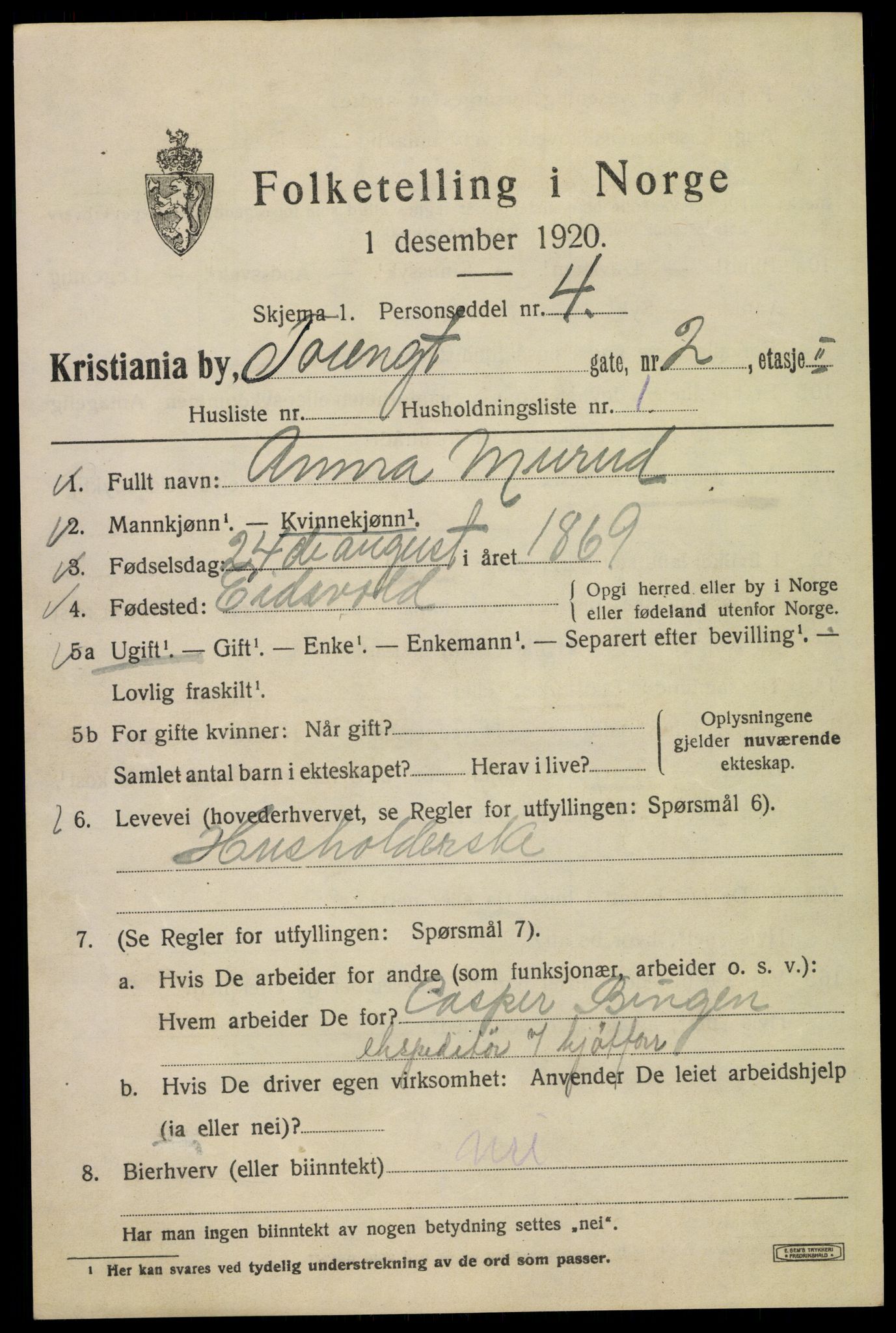 SAO, 1920 census for Kristiania, 1920, p. 604777