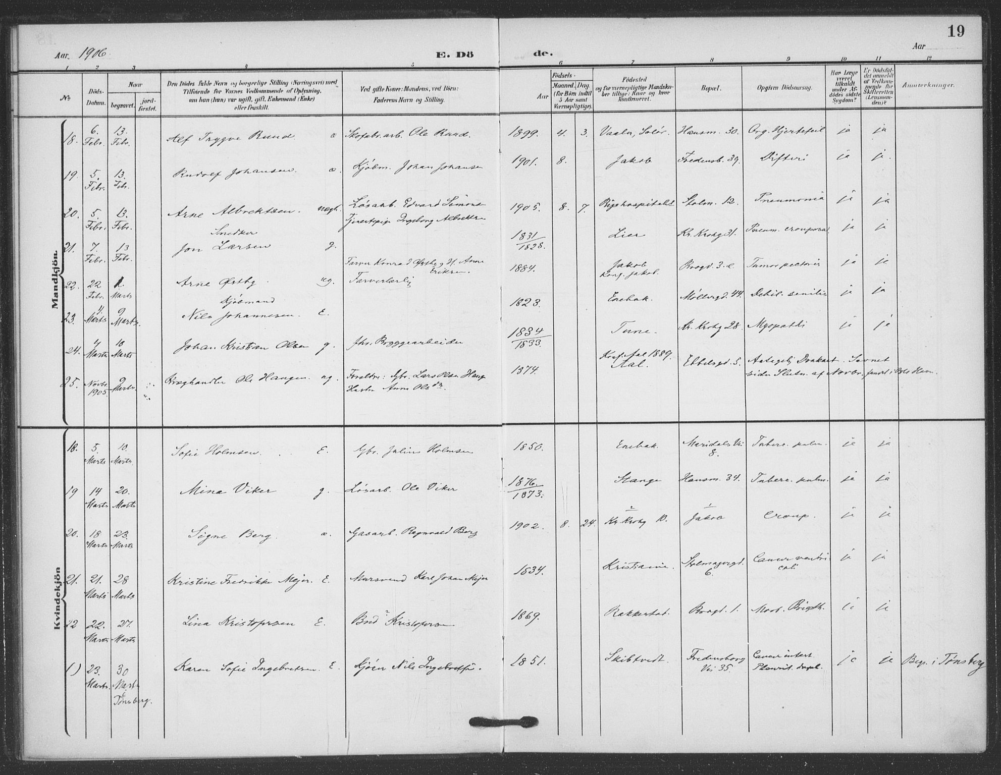 Jakob prestekontor Kirkebøker, AV/SAO-A-10850/F/Fa/L0011: Parish register (official) no. 11, 1906-1920, p. 19