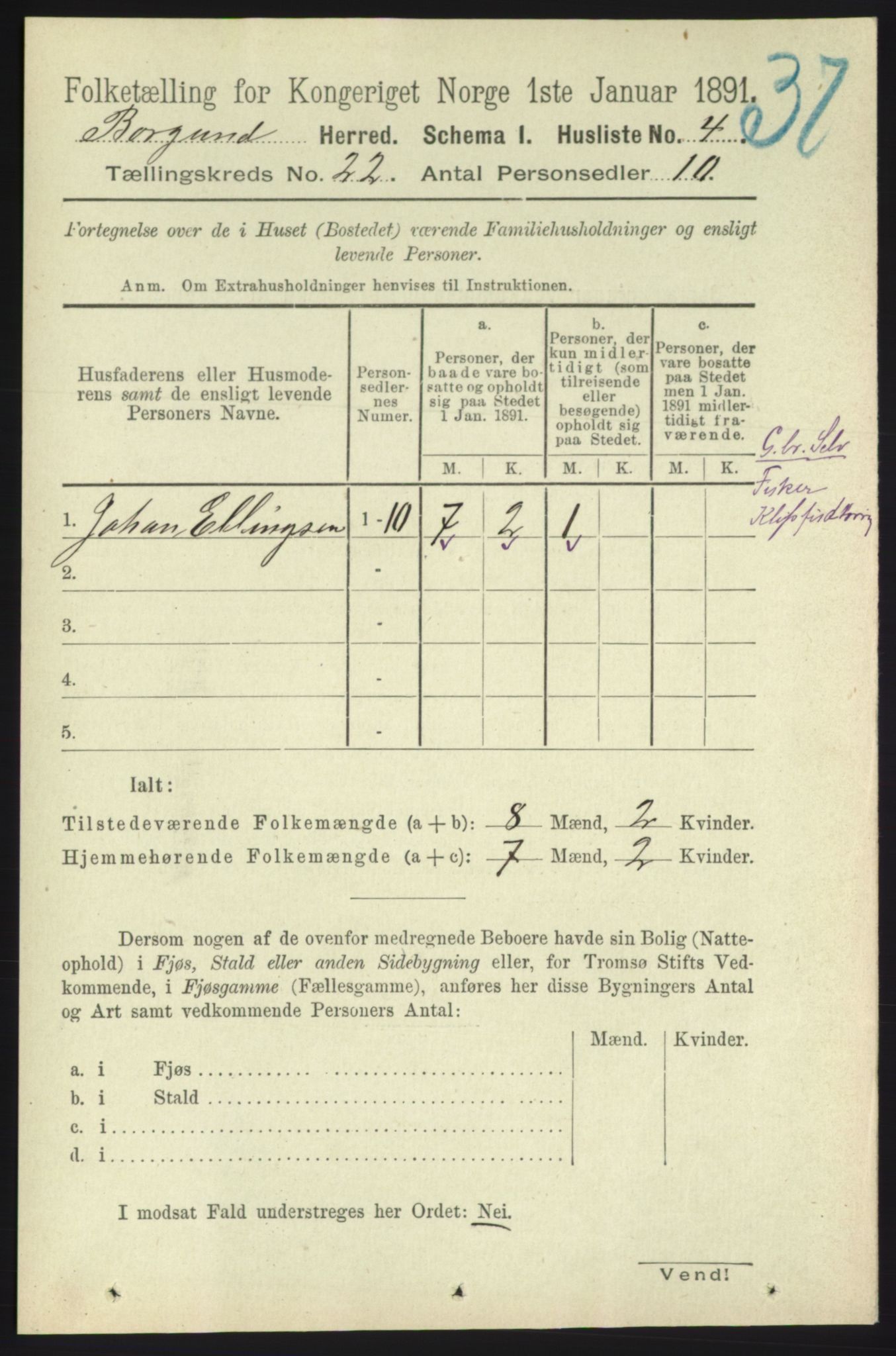 RA, 1891 census for 1531 Borgund, 1891, p. 6595