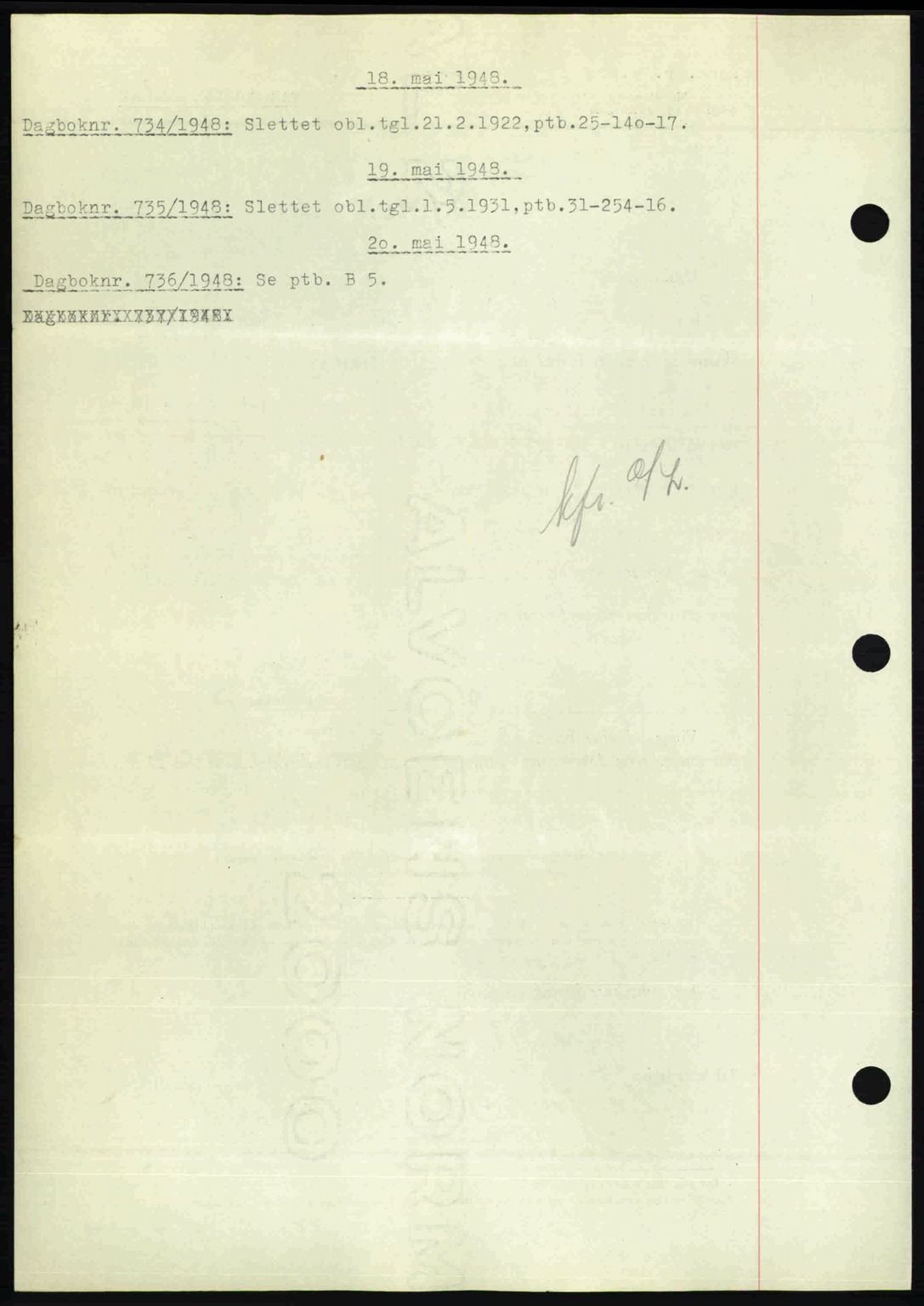 Nedenes sorenskriveri, AV/SAK-1221-0006/G/Gb/Gba/L0059: Mortgage book no. A11, 1948-1948, Diary no: : 734/1948