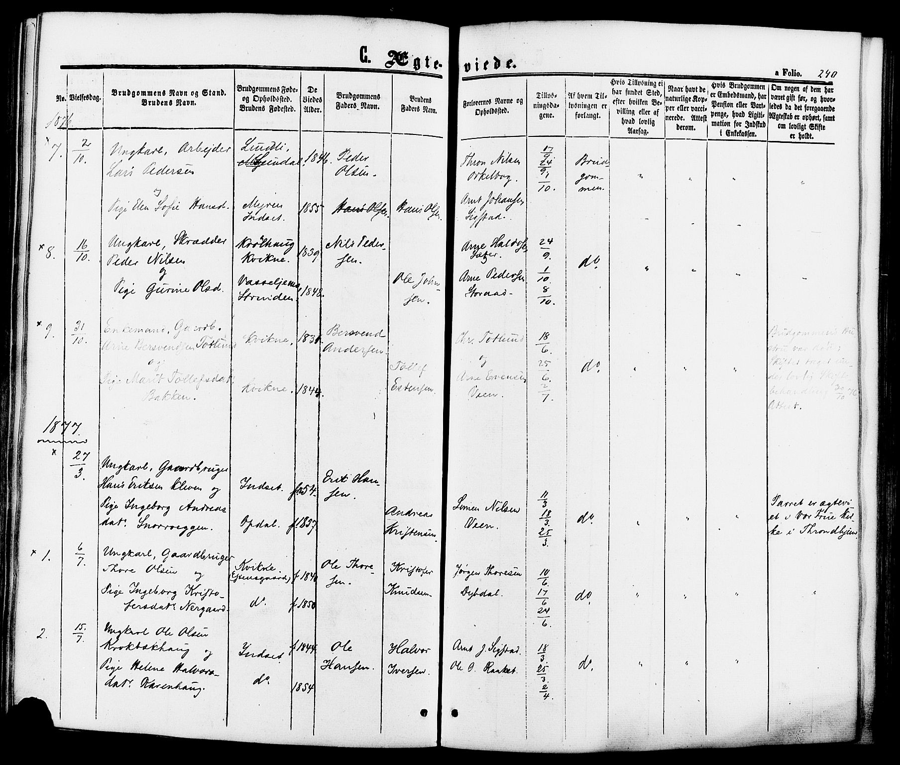 Kvikne prestekontor, SAH/PREST-064/H/Ha/Haa/L0006: Parish register (official) no. 6, 1863-1886, p. 240