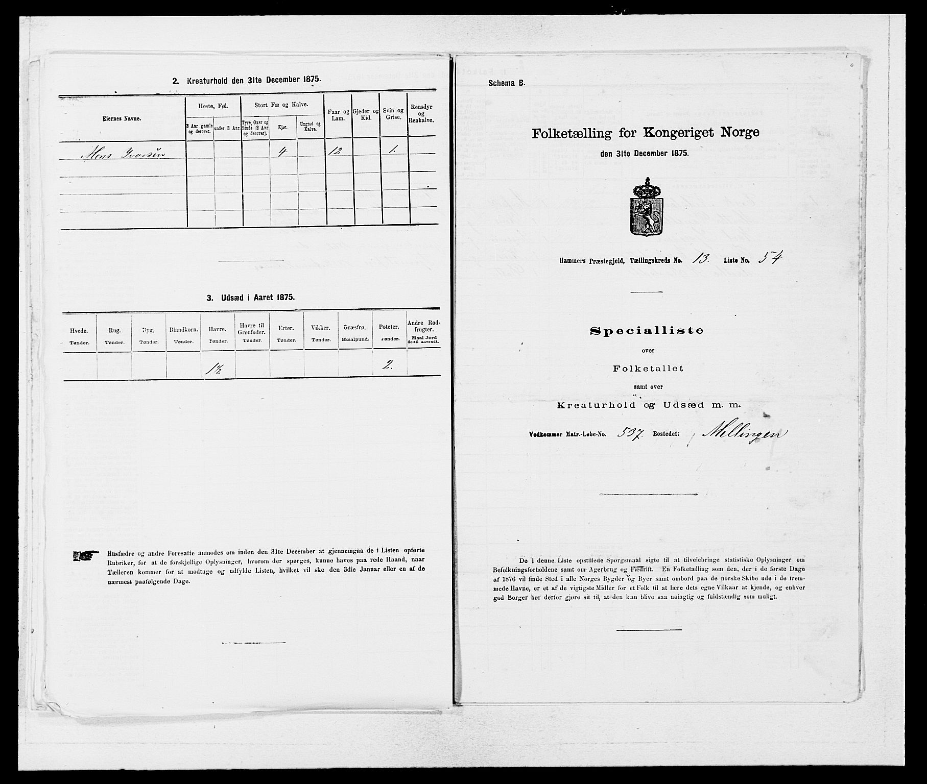 SAB, 1875 census for 1254P Hamre, 1875, p. 1806