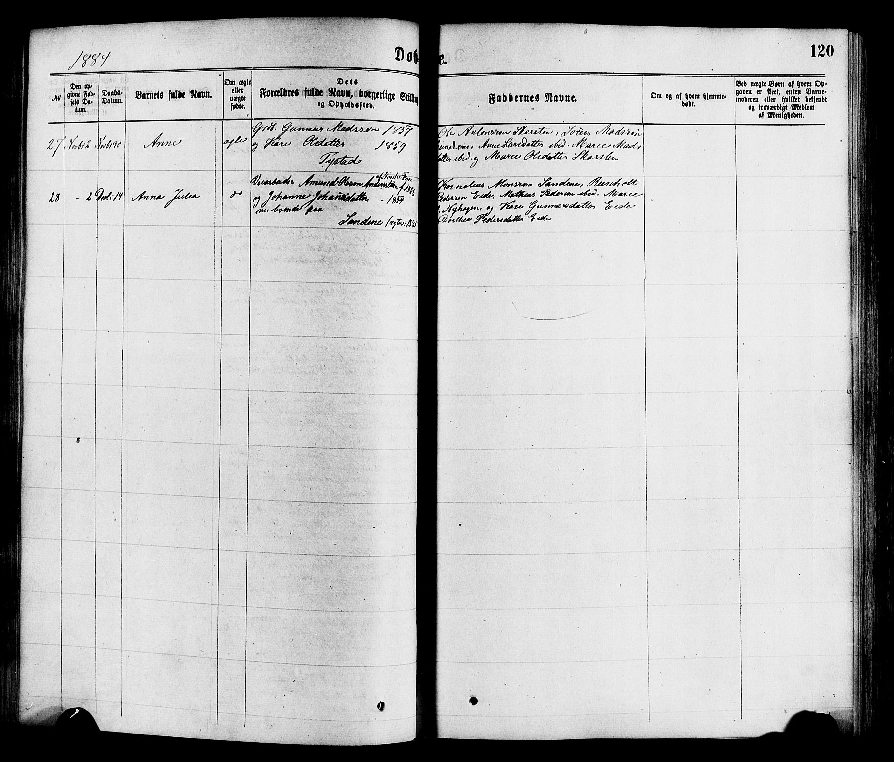 Gloppen sokneprestembete, AV/SAB-A-80101/H/Haa/Haaa/L0010: Parish register (official) no. A 10, 1871-1884, p. 120