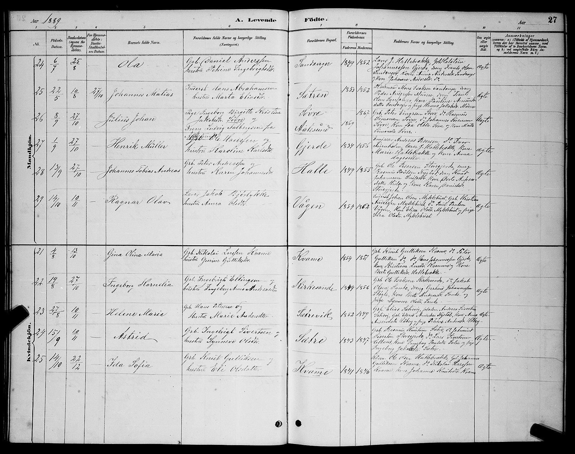 Ministerialprotokoller, klokkerbøker og fødselsregistre - Møre og Romsdal, AV/SAT-A-1454/503/L0048: Parish register (copy) no. 503C03, 1885-1893, p. 27