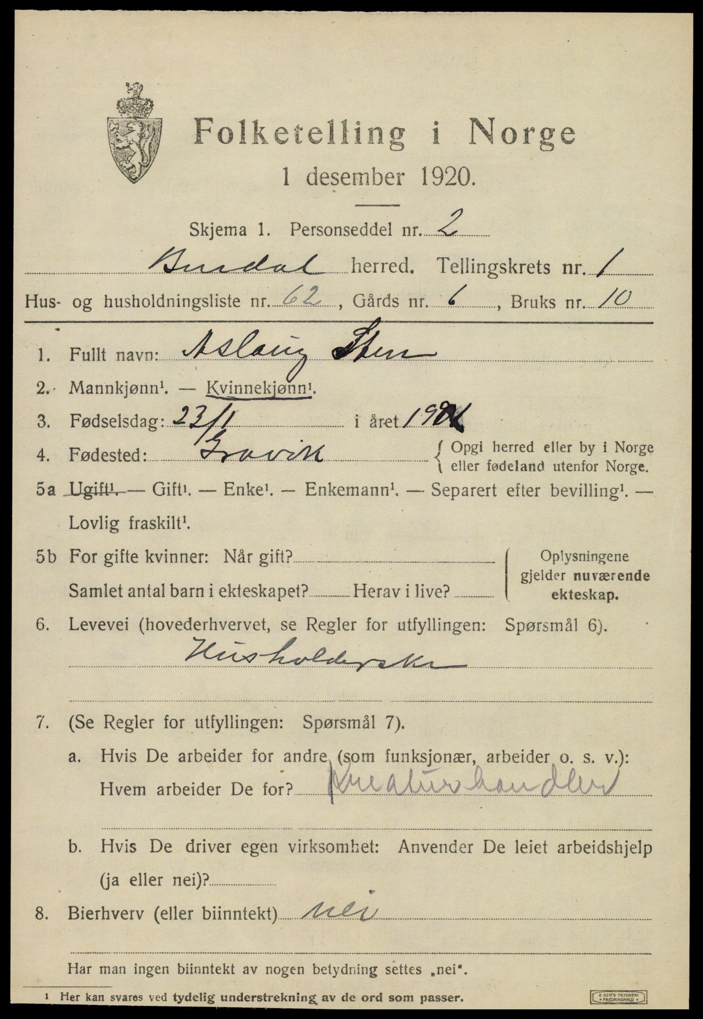 SAT, 1920 census for Bindal, 1920, p. 1789