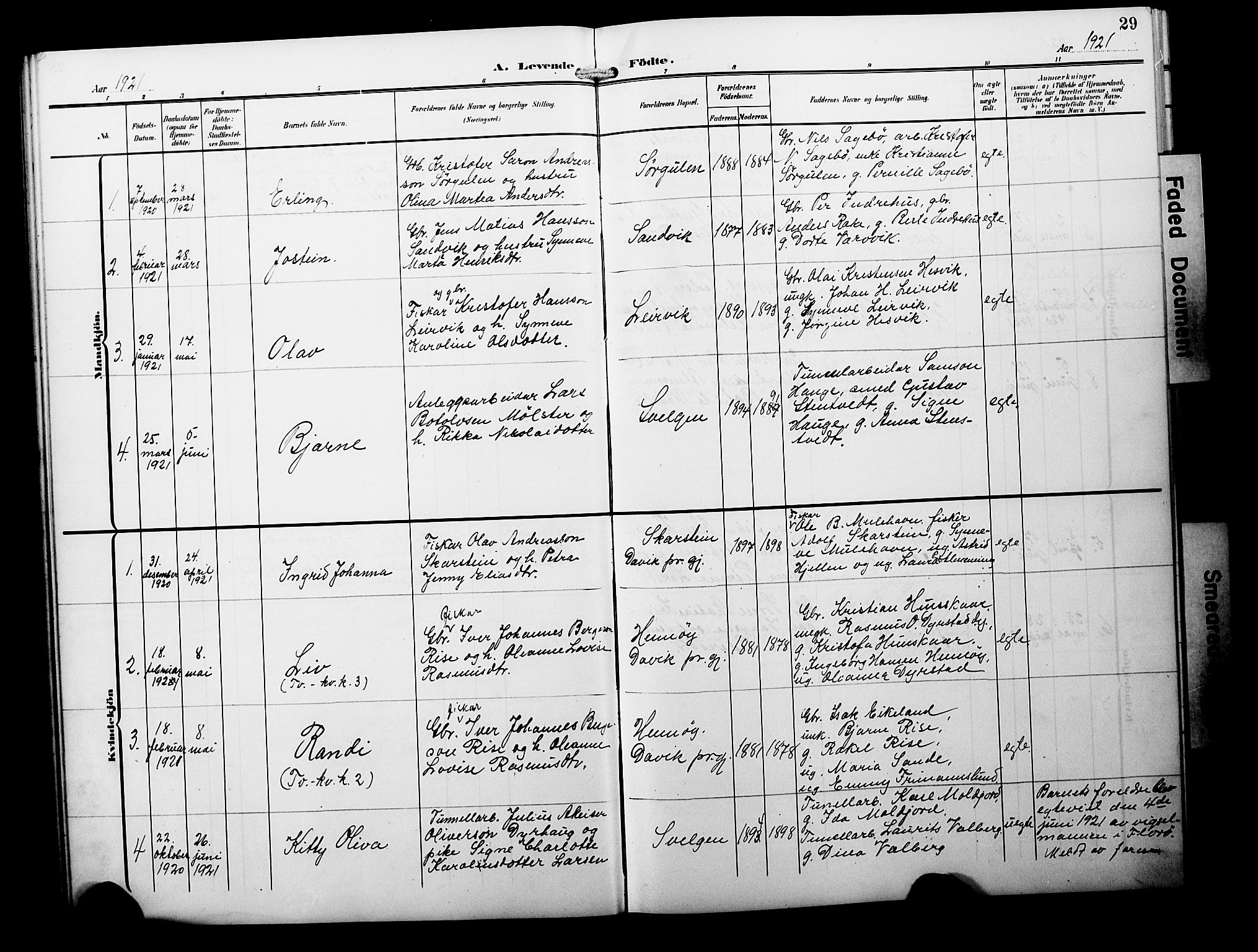 Davik sokneprestembete, AV/SAB-A-79701/H/Hab/Habb/L0001: Parish register (copy) no. B 1, 1903-1928, p. 29