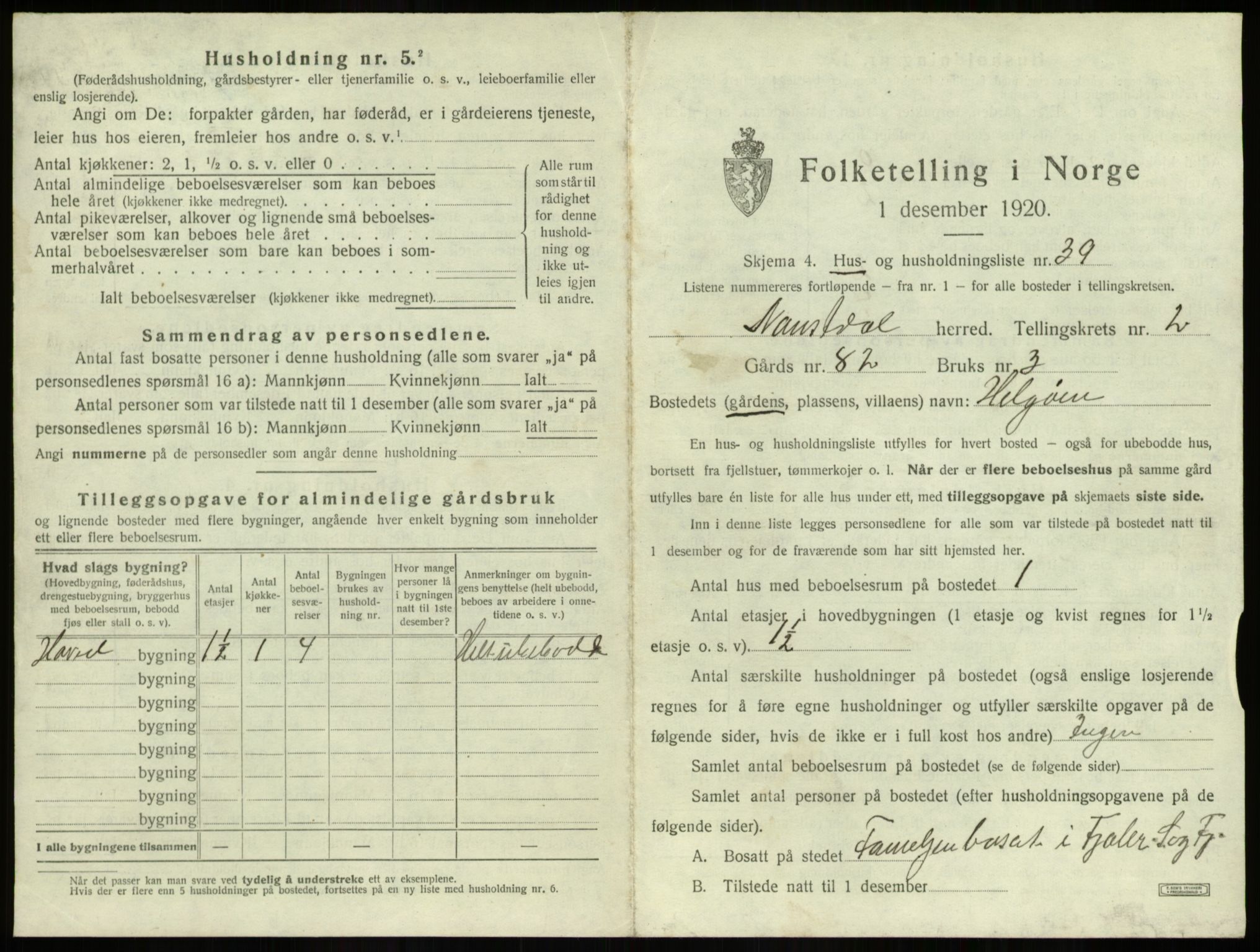 SAB, 1920 census for Naustdal, 1920, p. 146
