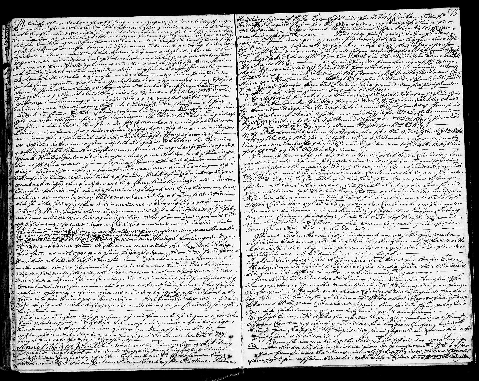 Vest-Telemark sorenskriveri, SAKO/A-134/F/Fa/L0031: Tingbok, 1752-1756, p. 574-575