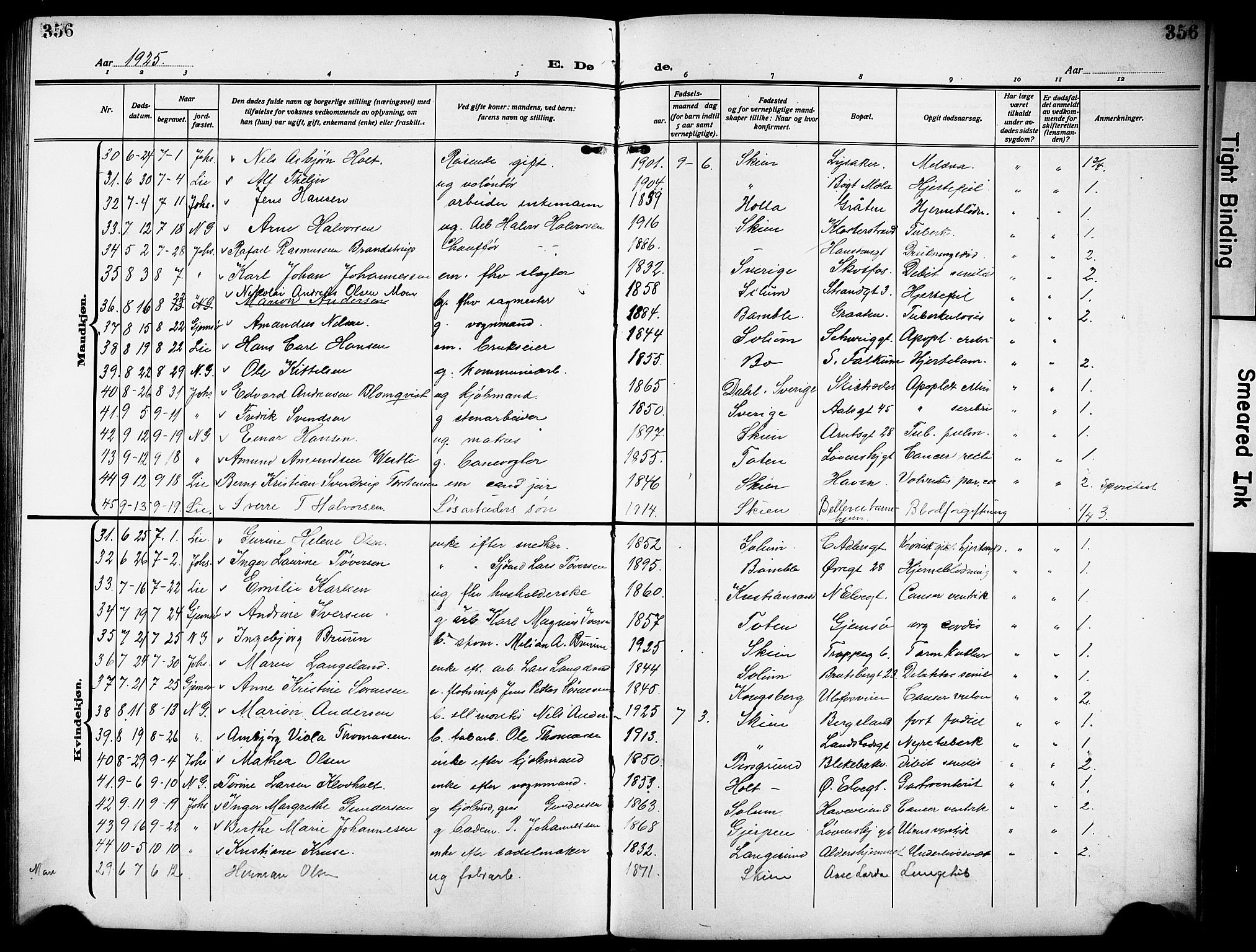 Skien kirkebøker, SAKO/A-302/G/Ga/L0010: Parish register (copy) no. 10, 1920-1931, p. 356