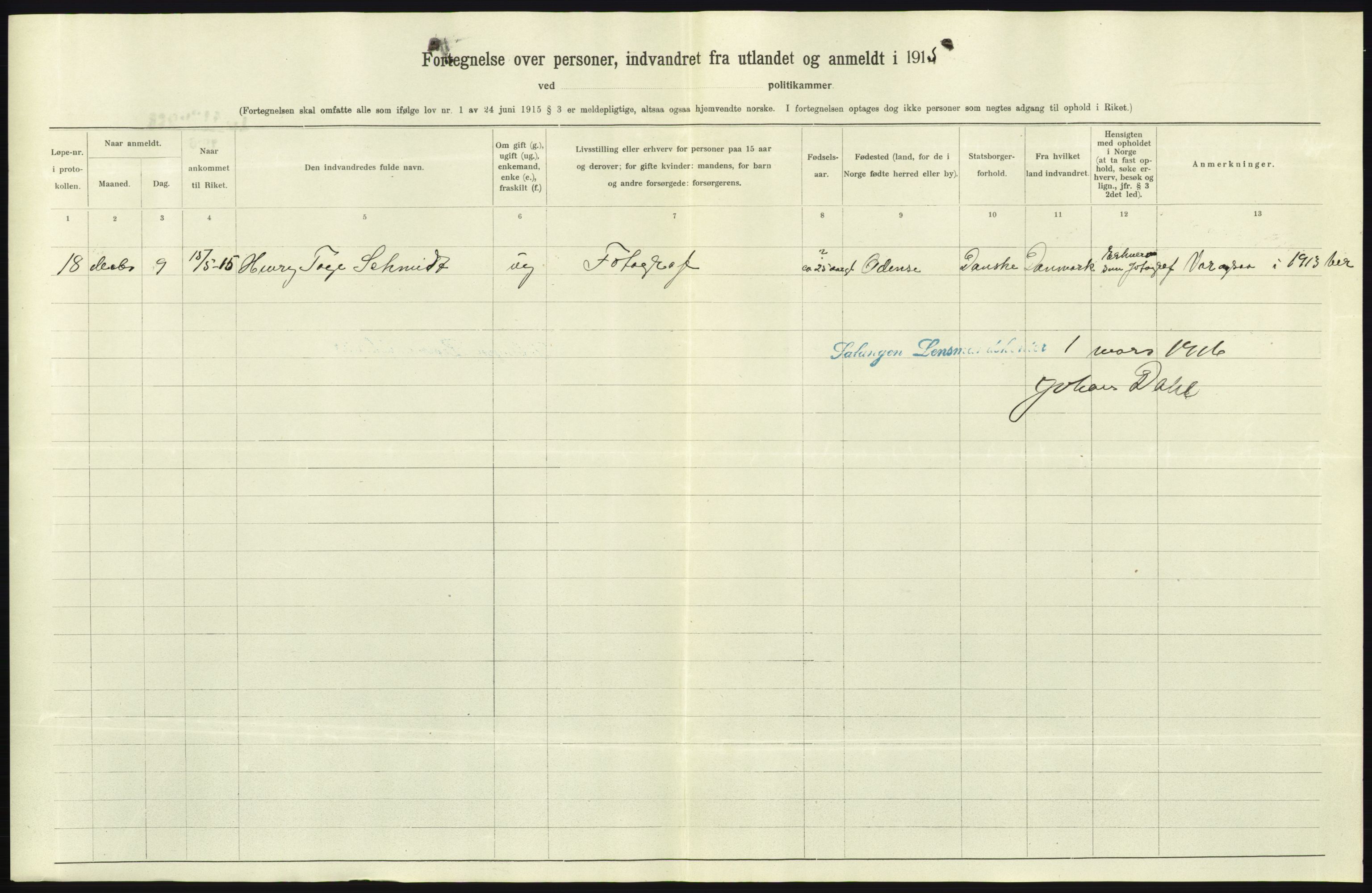 Statistisk sentralbyrå, Sosioøkonomiske emner, Folketellinger, boliger og boforhold, AV/RA-S-2231/F/Fa/L0001: Innvandring. Navn/fylkesvis, 1915, p. 524